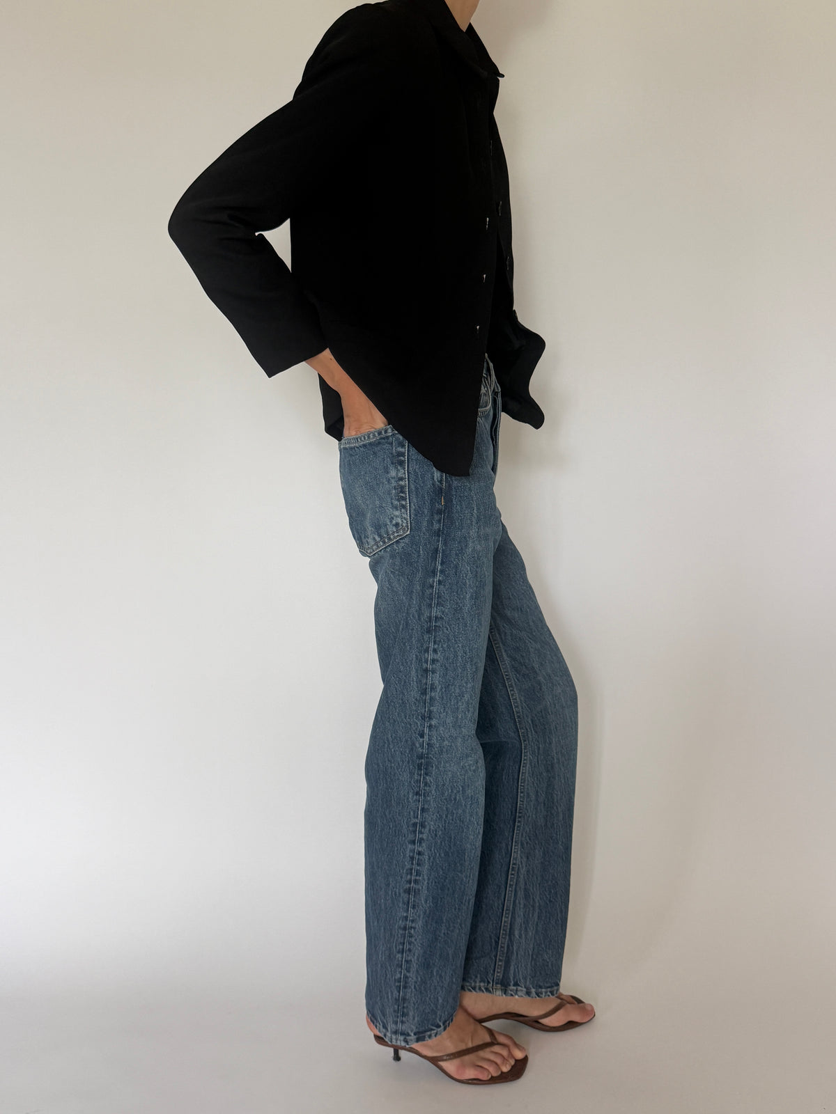 Vintage Tailored Button-Front Blazer Black 8275