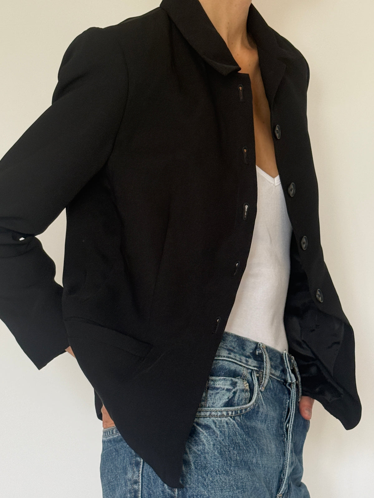 Vintage Tailored Button-Front Blazer Black 8275