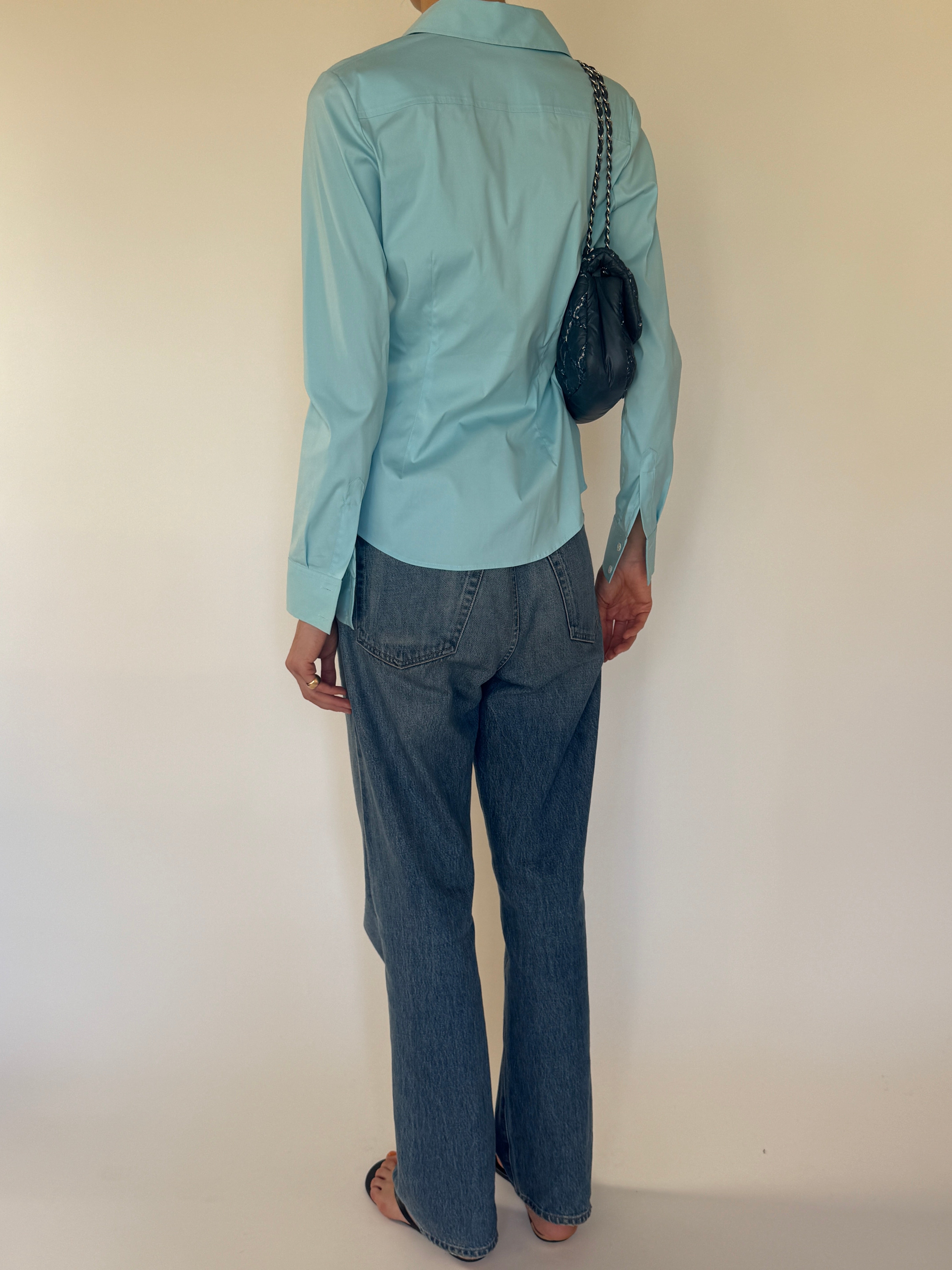 Vintage light blue button-down shirt back view