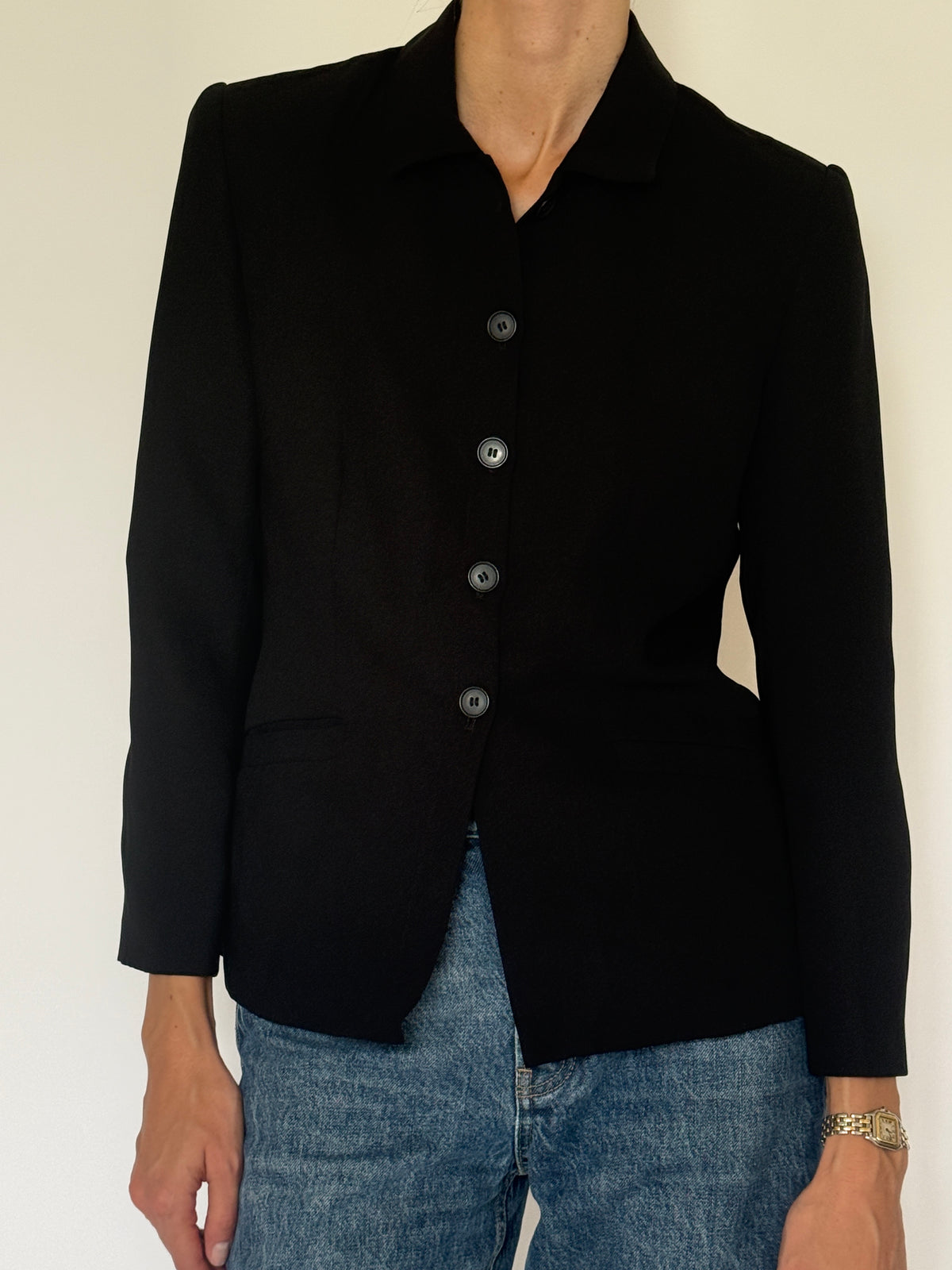 Vintage Tailored Button-Front Blazer Black 8275