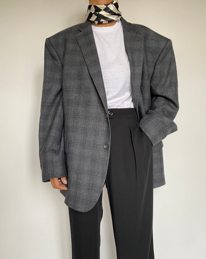 VINTAGE OVERSIZED WOOL CHECKED BLAZER 2161
