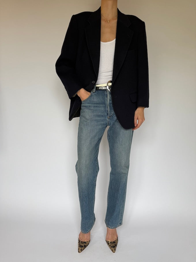 Vintage Blazer In Camel Hair Navy 5967