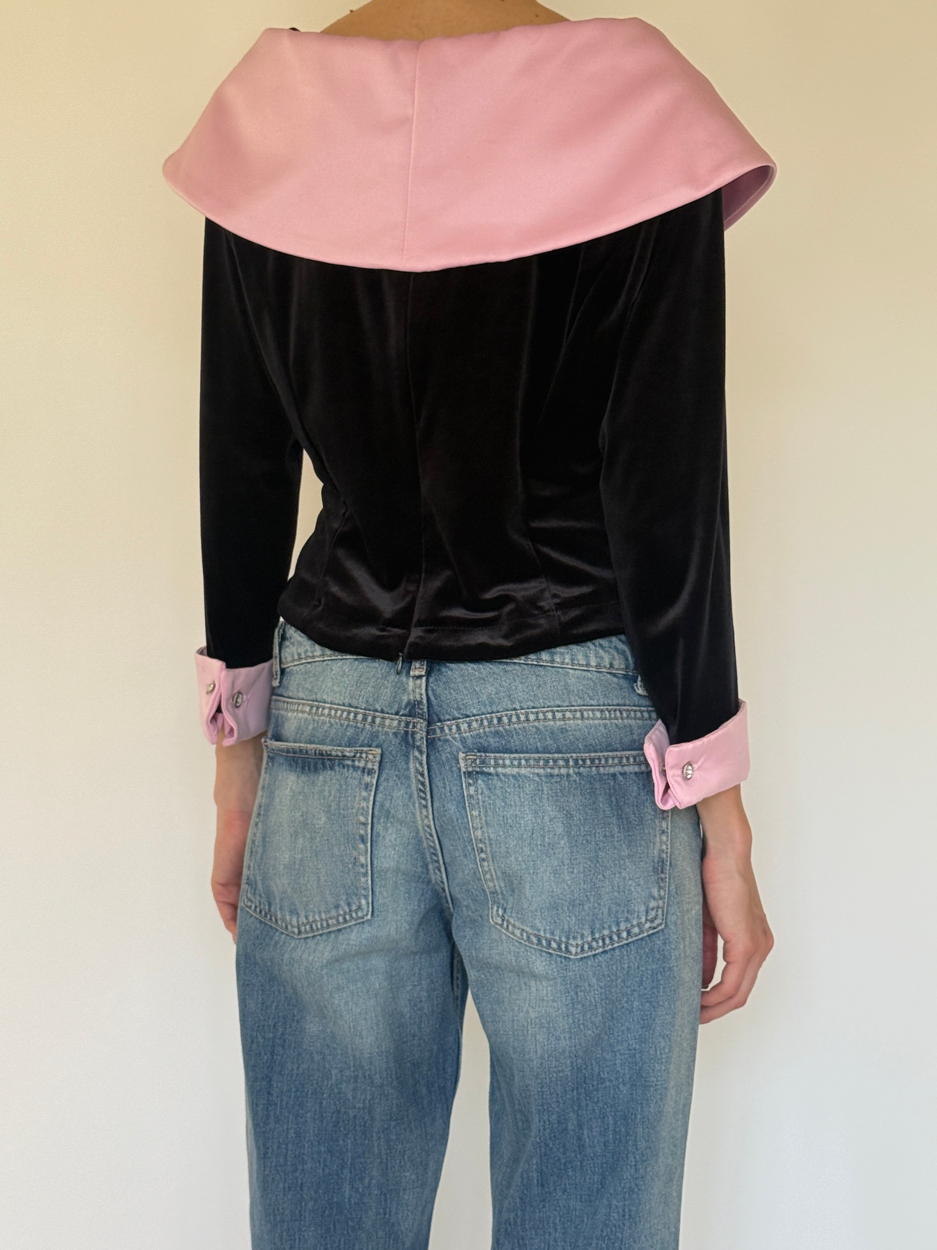 Vintage black velvet off-the-shoulder top back view