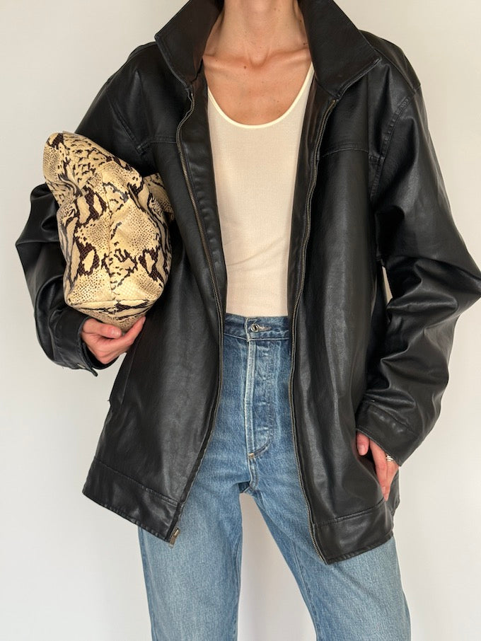 Vintage Oversized Leather Jacket Black 6585
