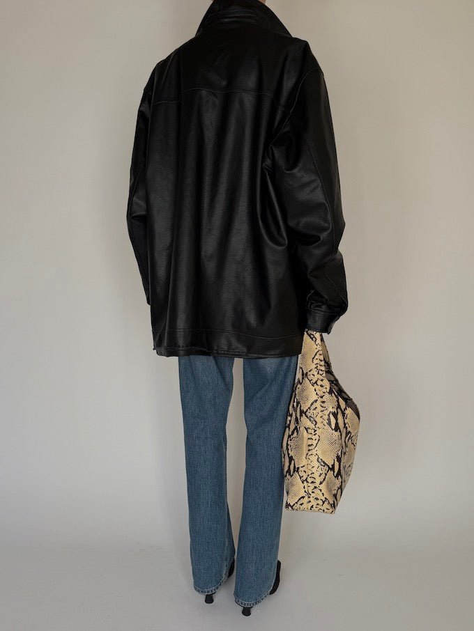 Vintage Oversized Leather Jacket Black 6585