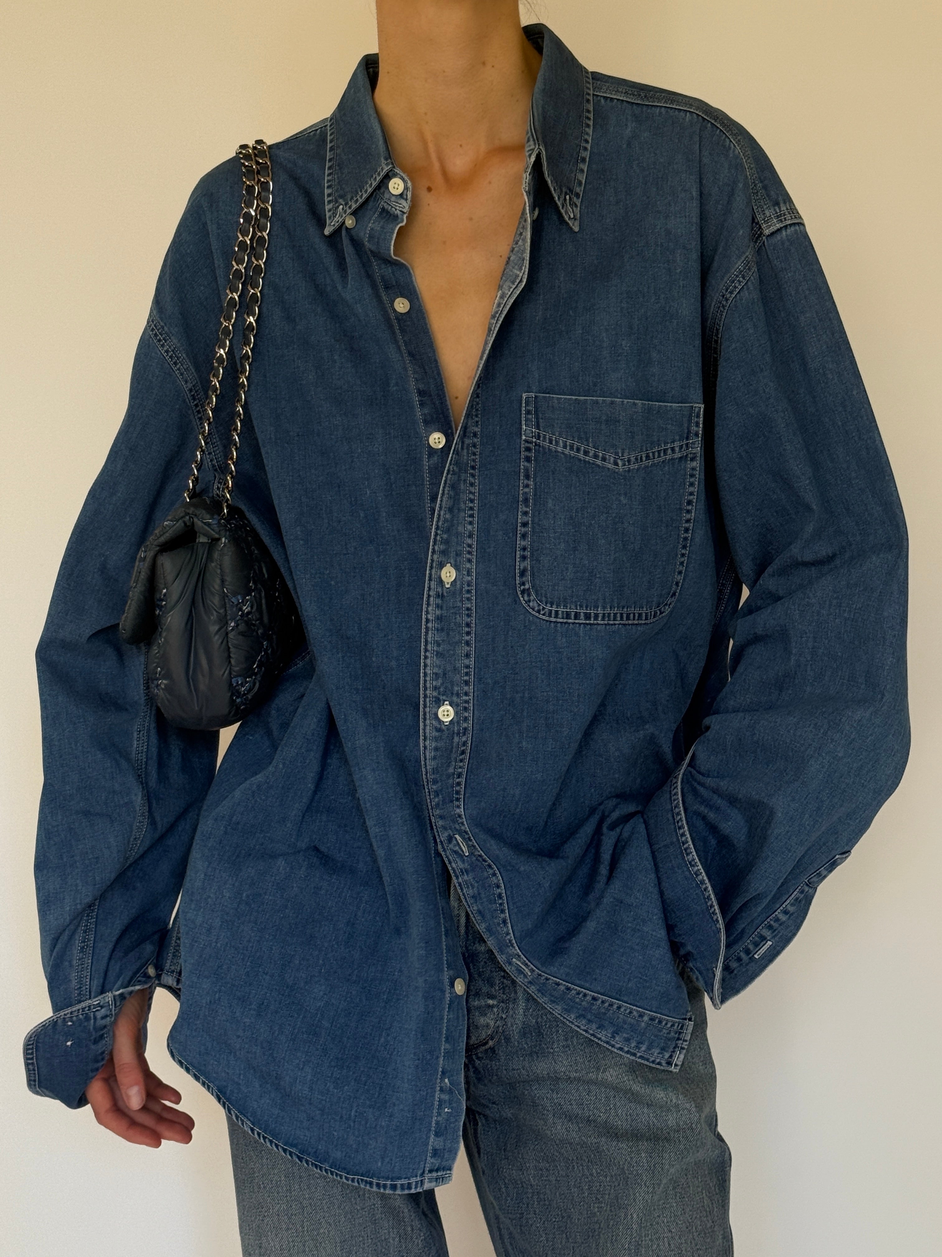 Vintage blue denim oversized shirt front view