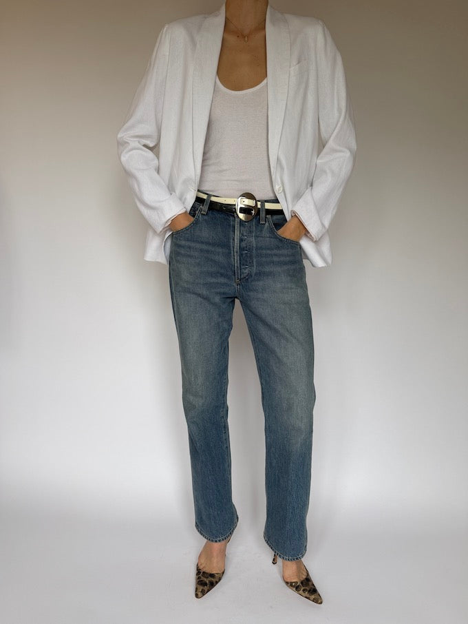 Vintage Linen Blend Blazer White 5928