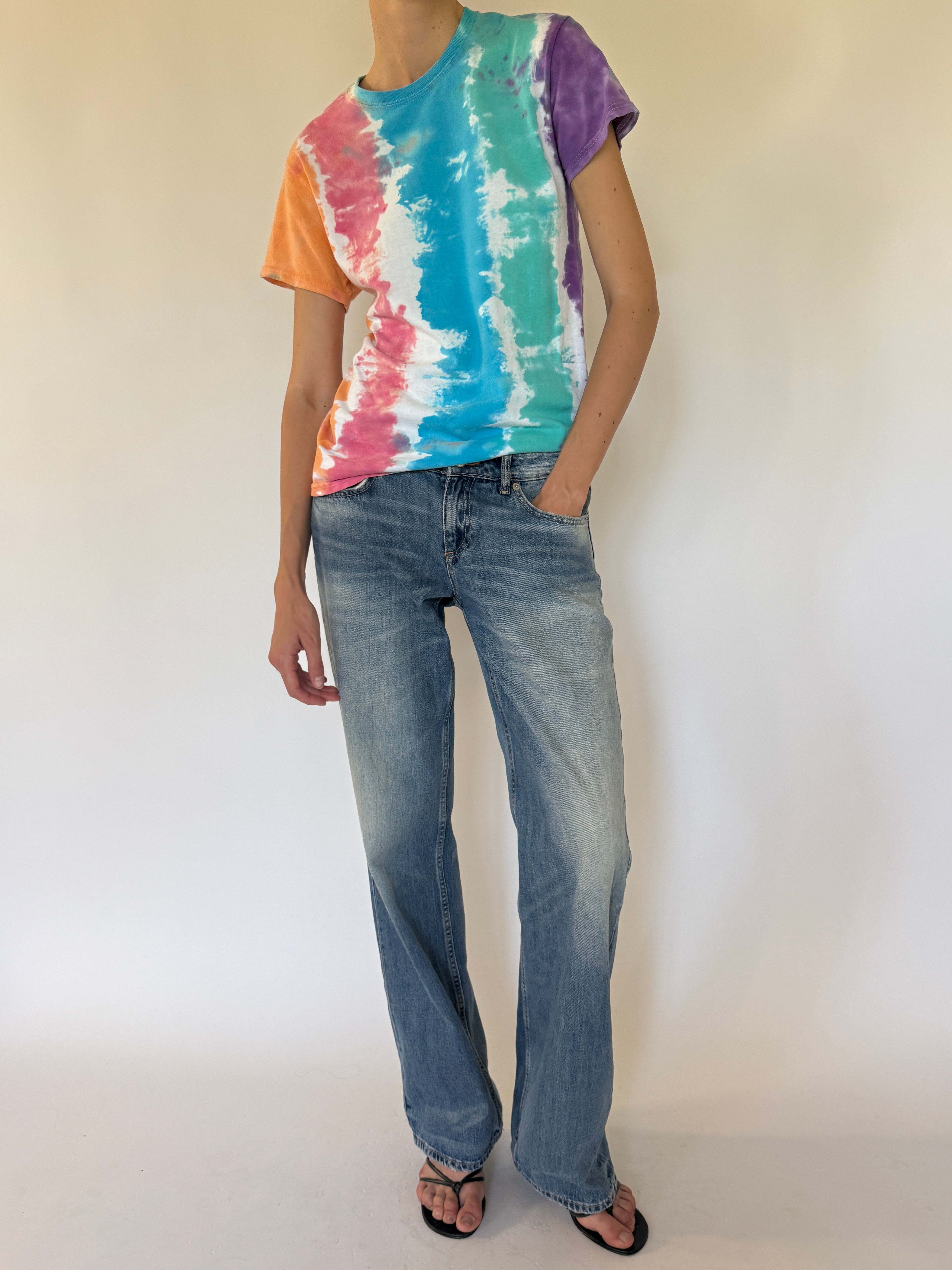 VINTAGE TIE-DYE T-SHIRT IN BLUE, PINK, GREEN & WHITE