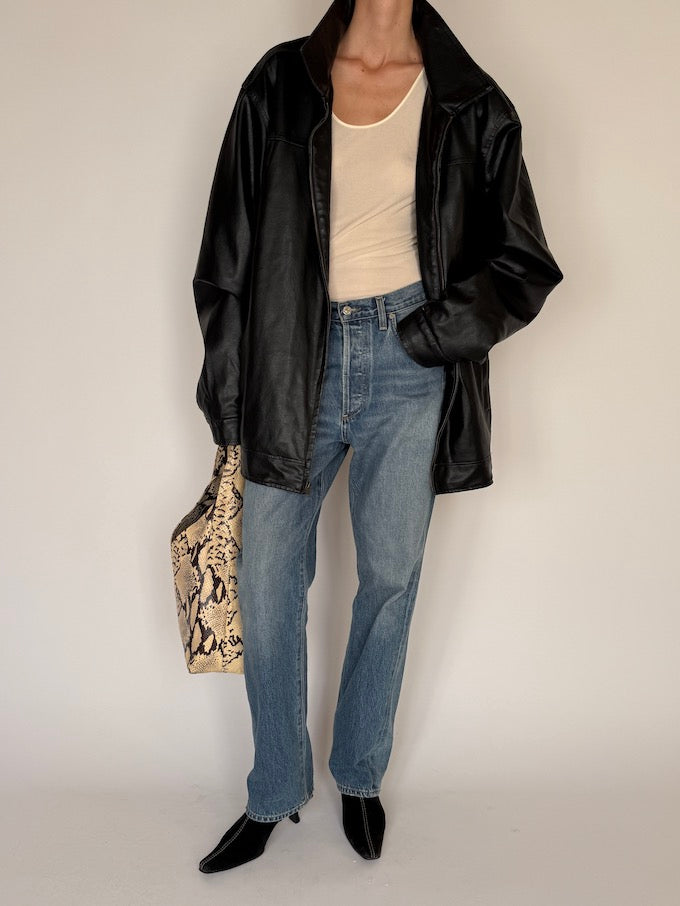 Vintage Oversized Leather Jacket Black 6585