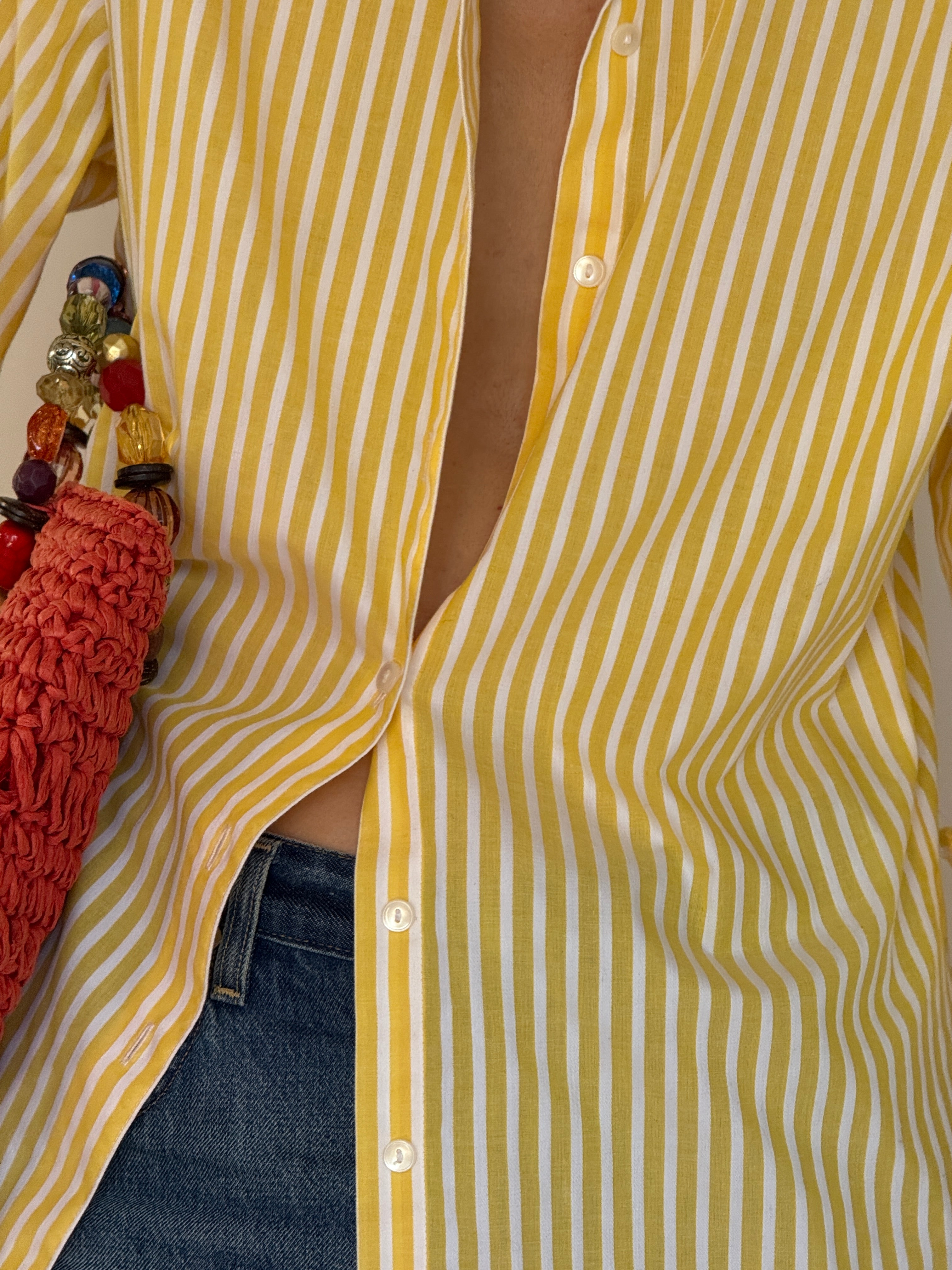 Vintage yellow striped fabric close-up