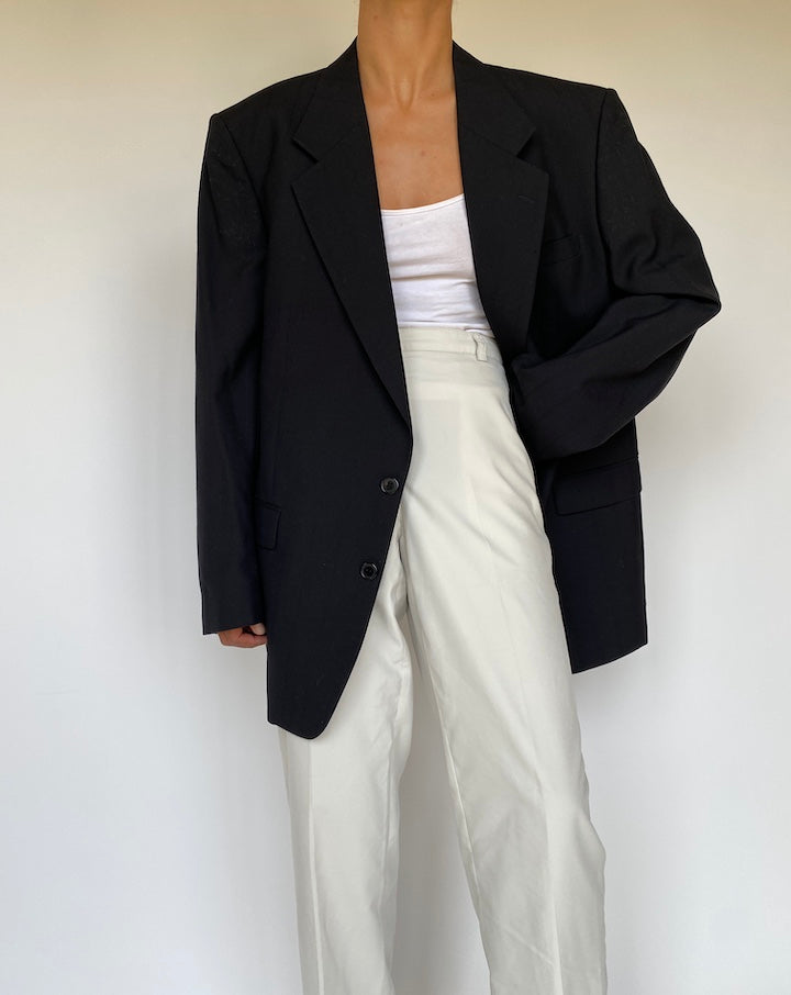 VINTAGE STRIPED BLACK WOOL BLAZER 3275