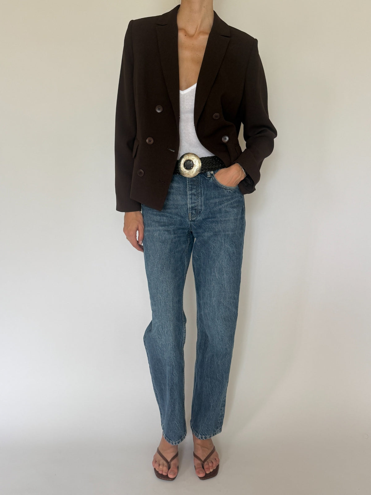 Vintage double-breasted blazer brown final angle