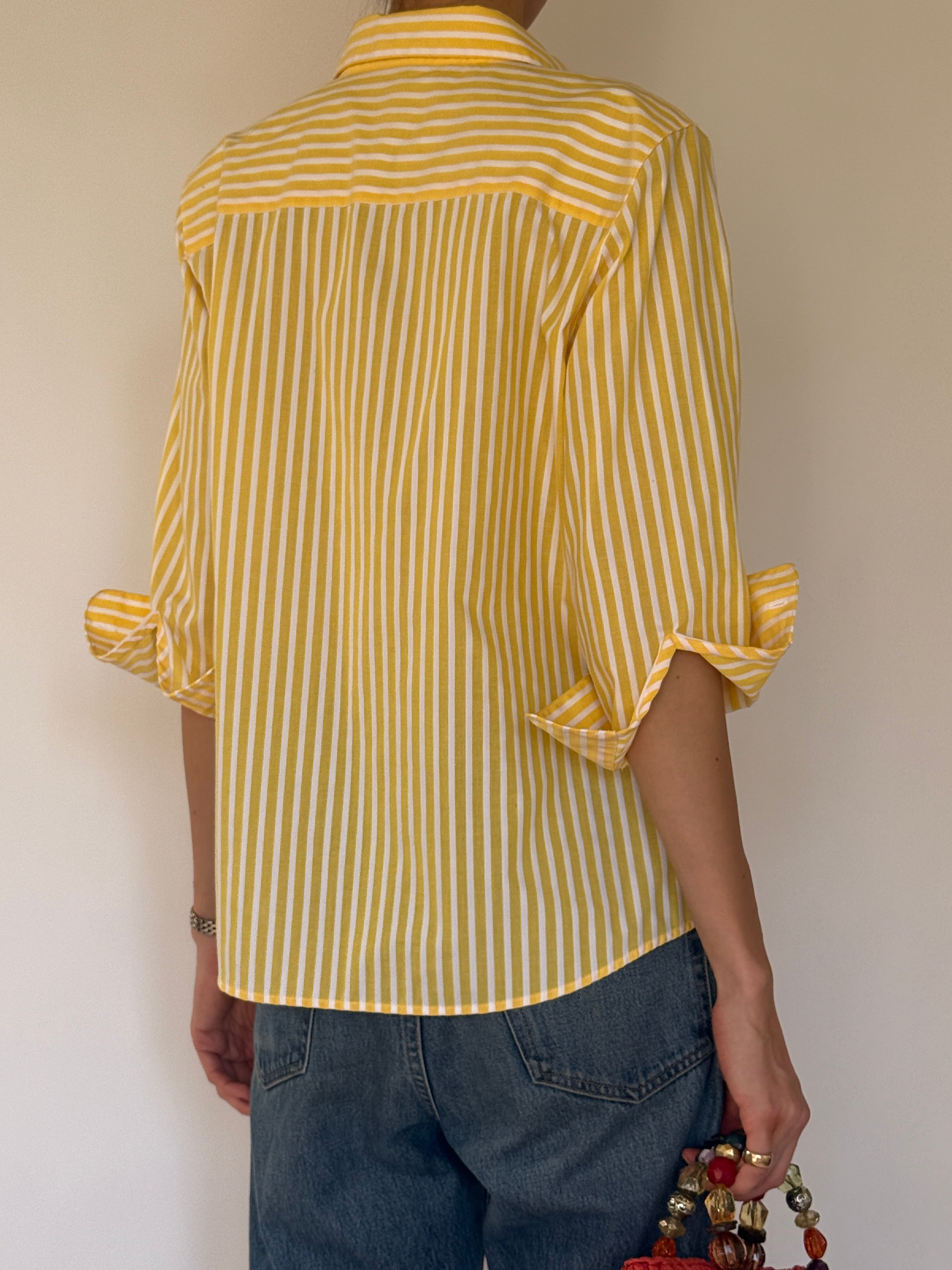 Vintage yellow striped button-down shirt back view