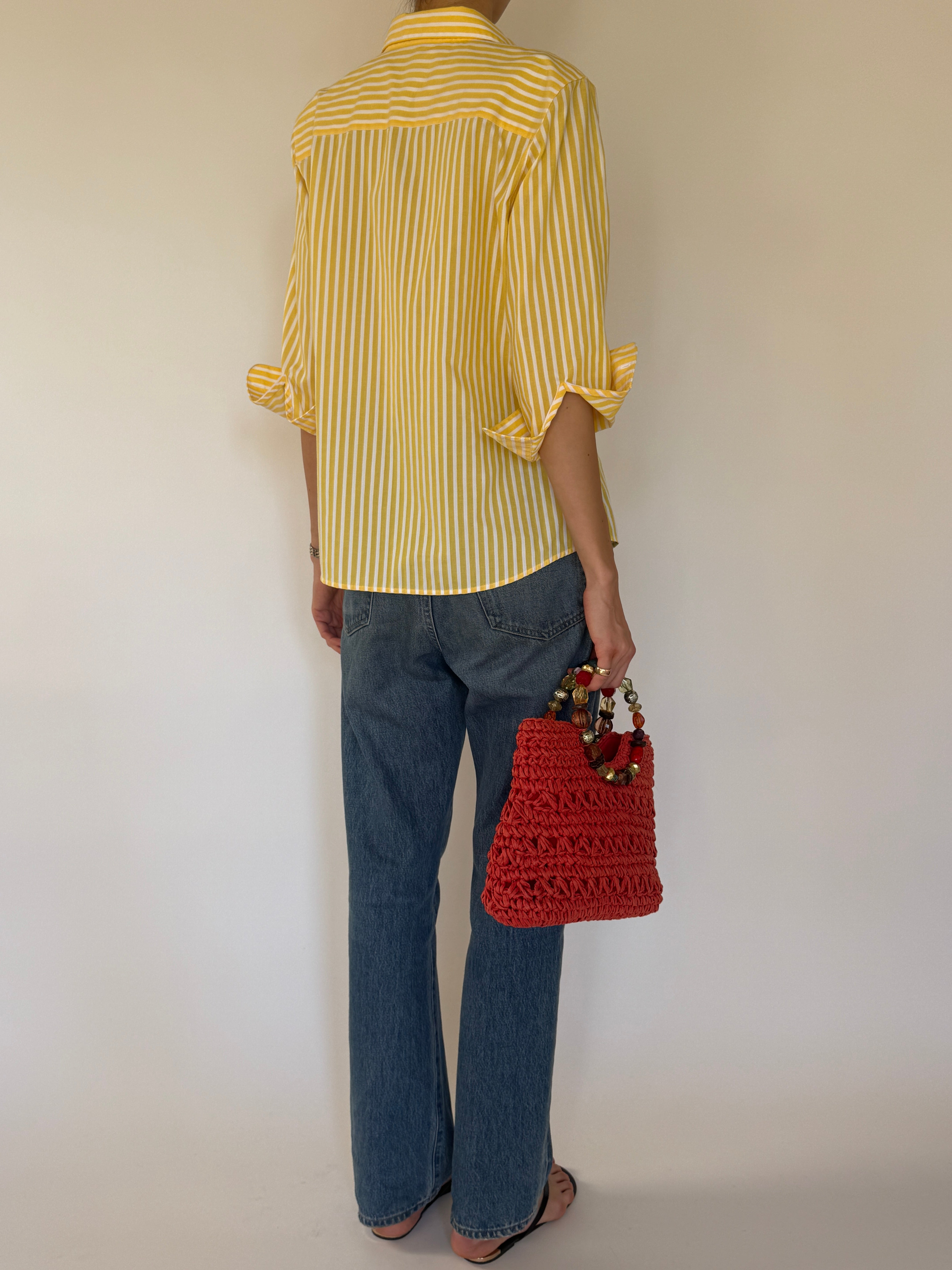 Vintage yellow striped button-down shirt back view