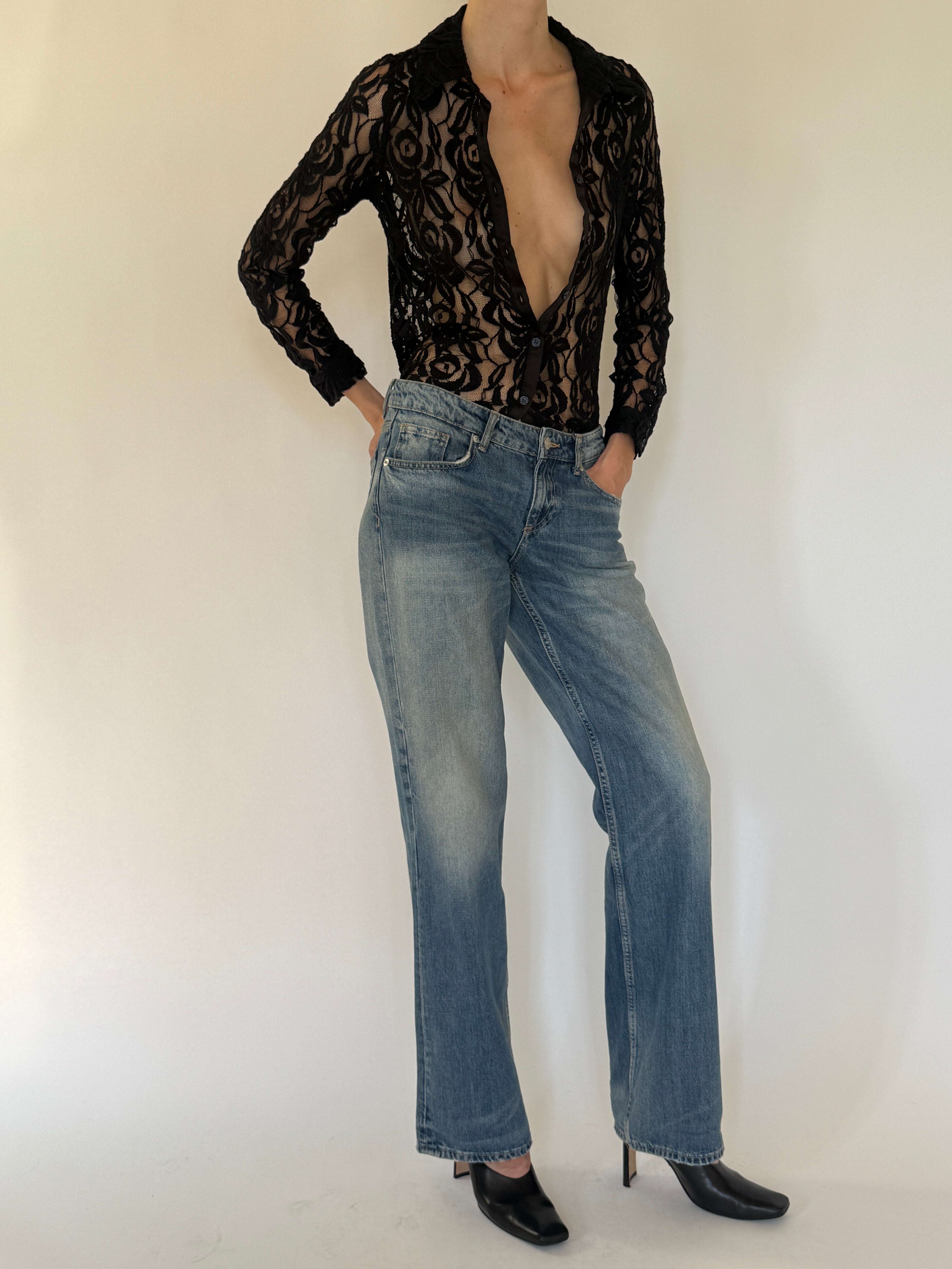Vintage fitted sheer lace blouse side view