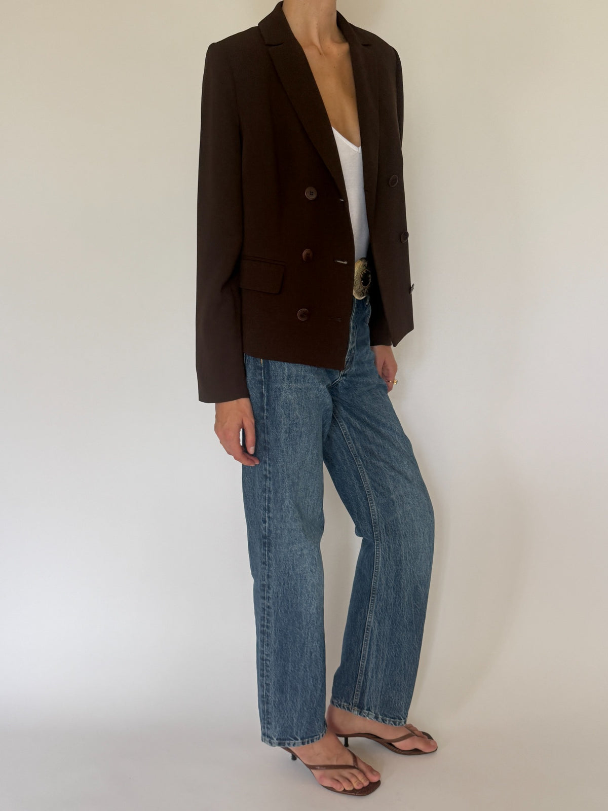 Vintage double-breasted blazer brown side view