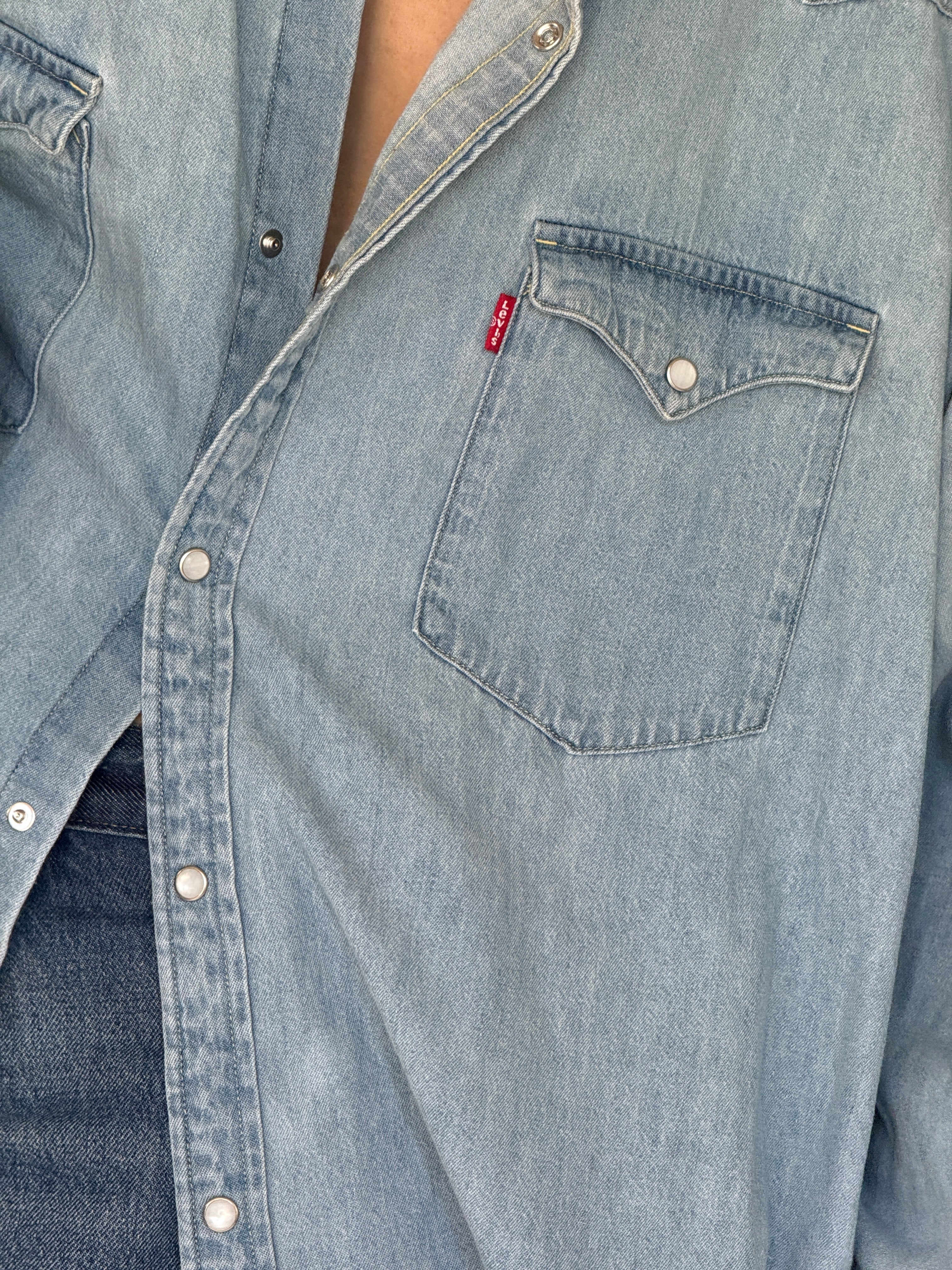 Vintage Levi’s denim shirt blue chest pocket detail