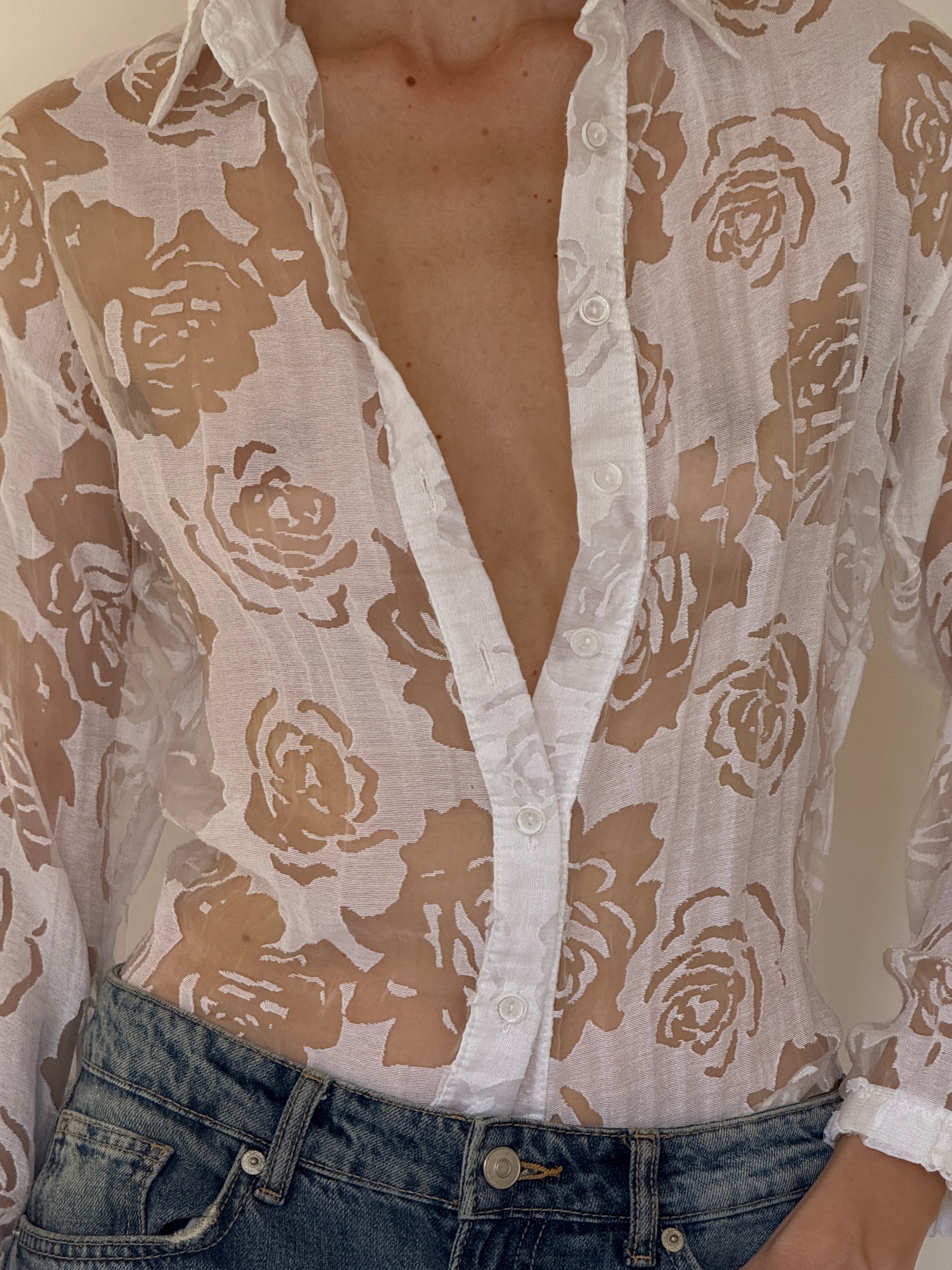 Vintage burnout floral fabric close-up