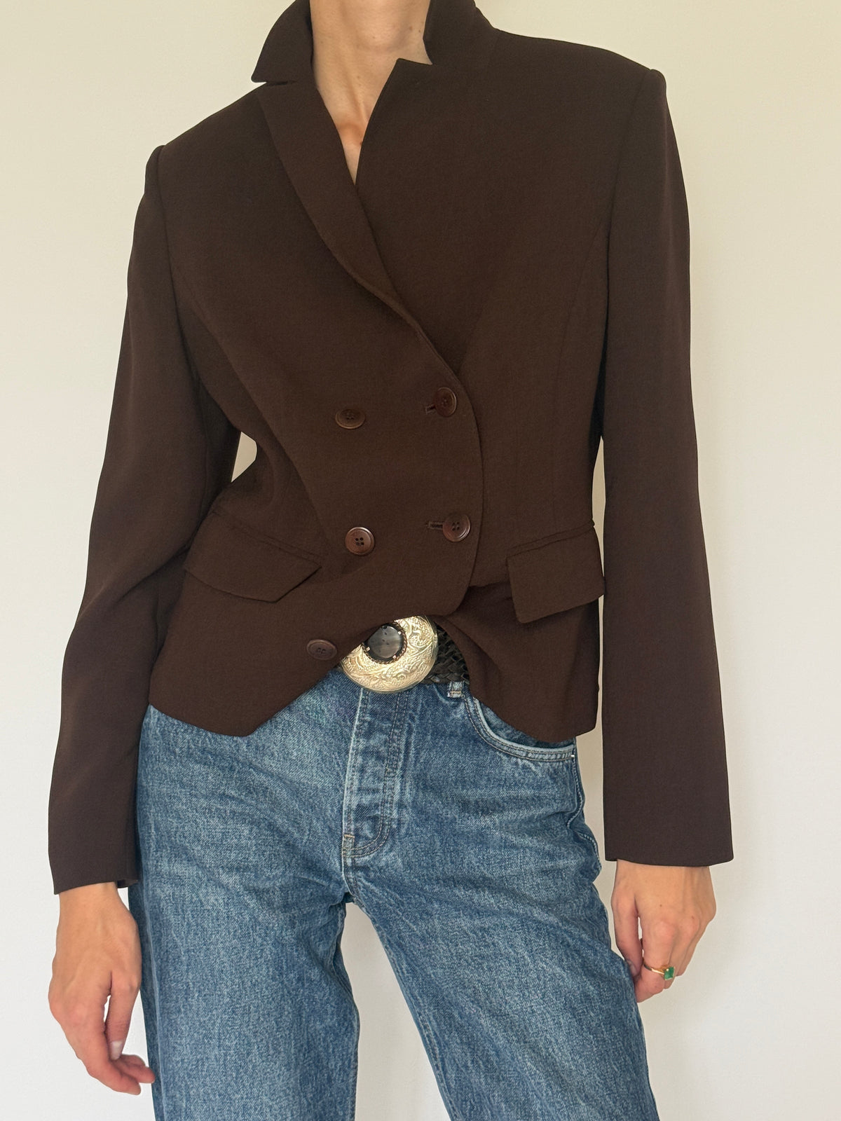 Vintage Double-Breasted Blazer Brown 8277
