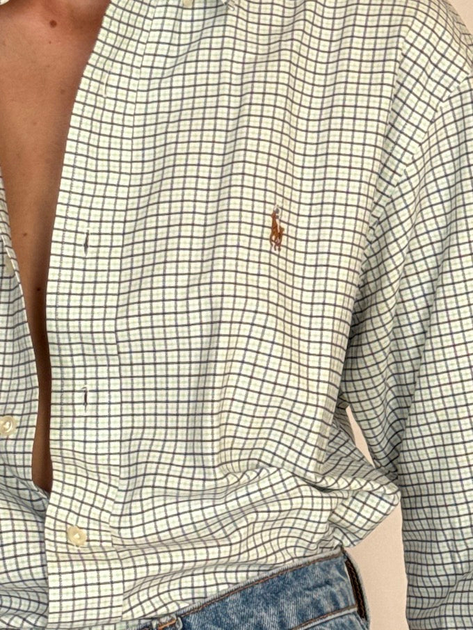 Vintage Ralph Lauren Checked Cotton Shirt Green, Blue & Navy 6444