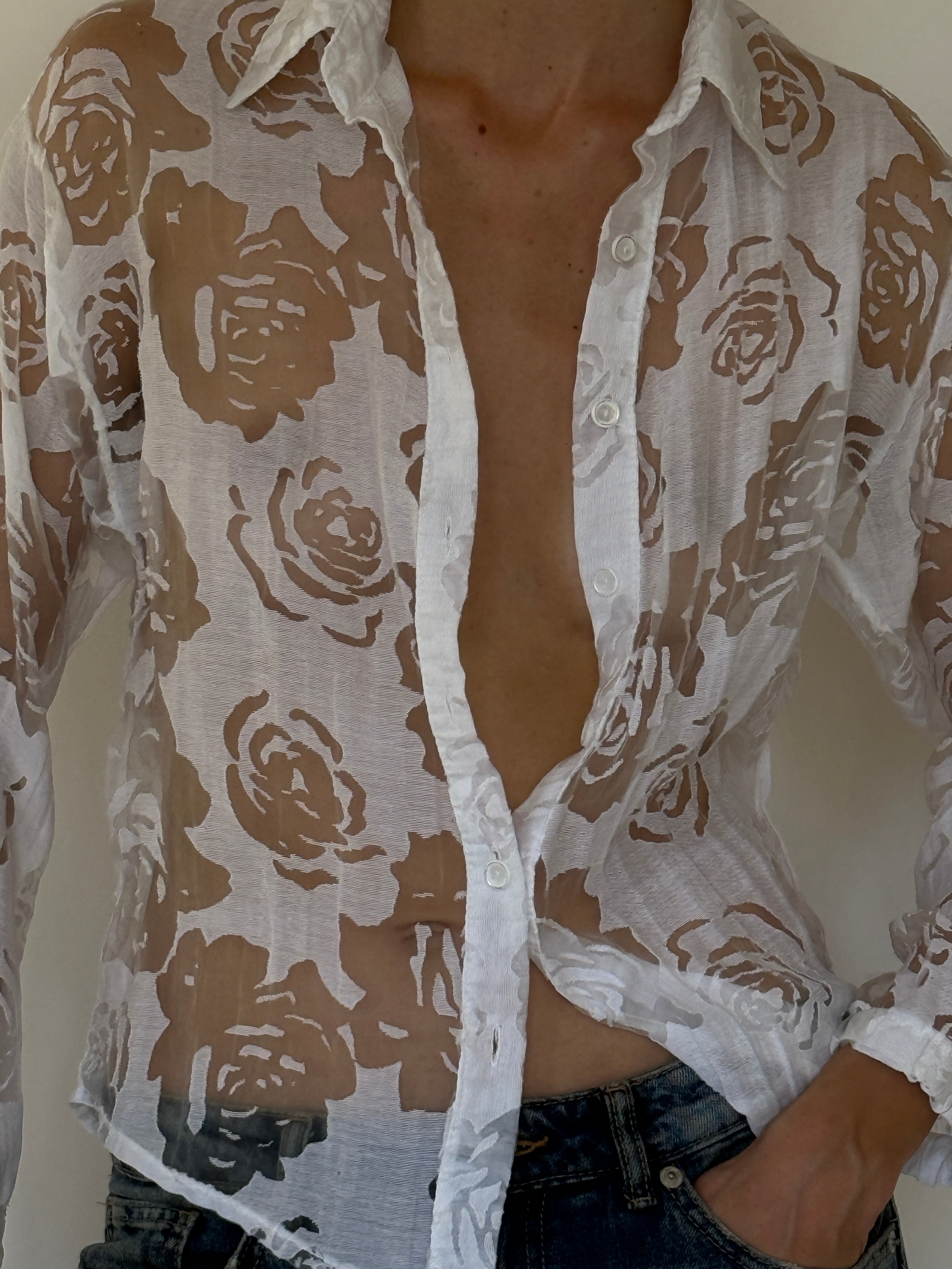 Vintage sheer rose shirt front view