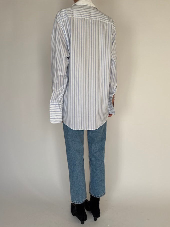 Vintage striped oversized shirt in white and blue 6299