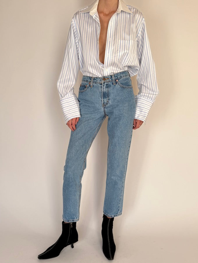 Vintage striped oversized shirt in white and blue 6299