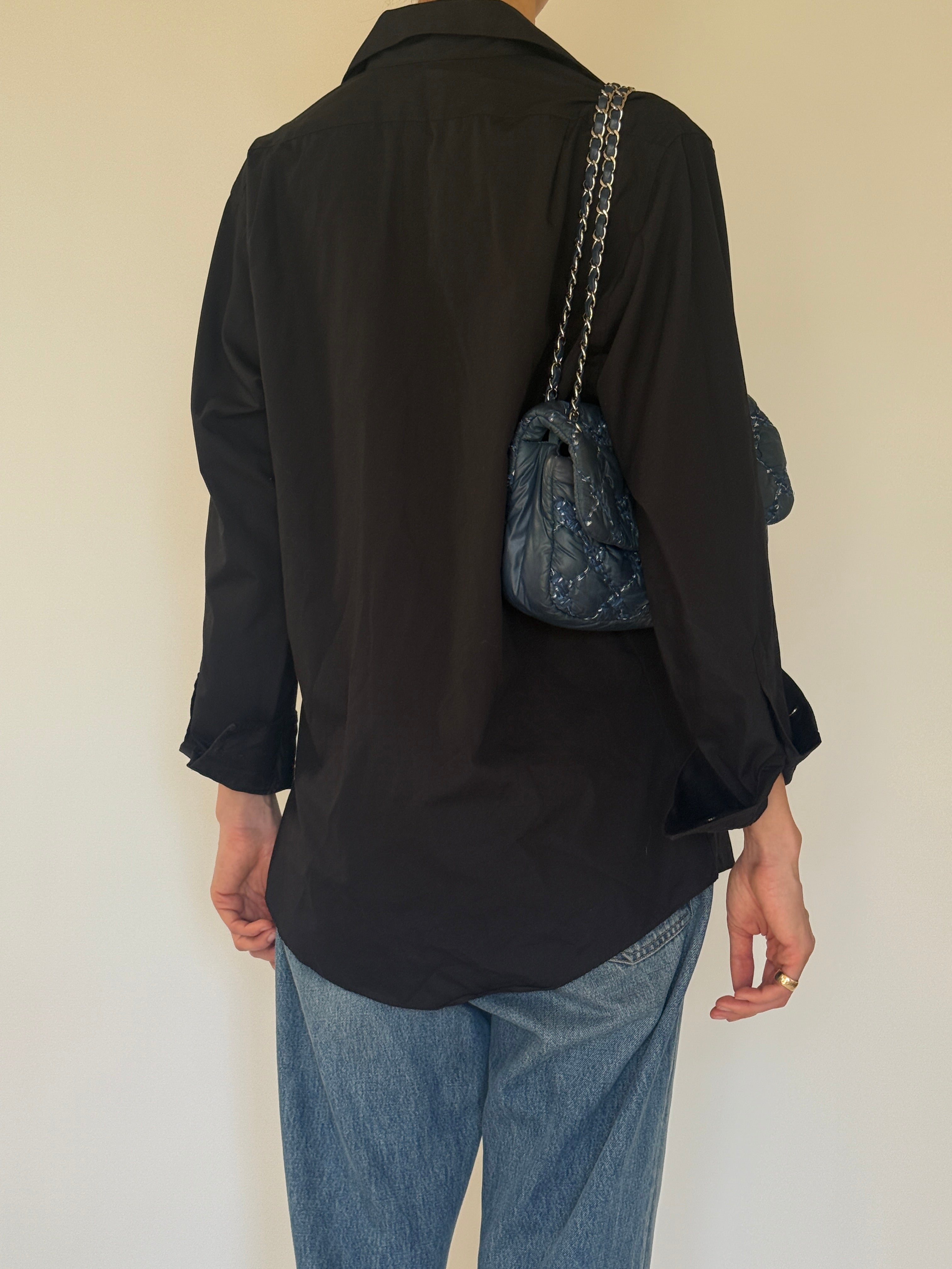 Vintage classic black button-up shirt back view