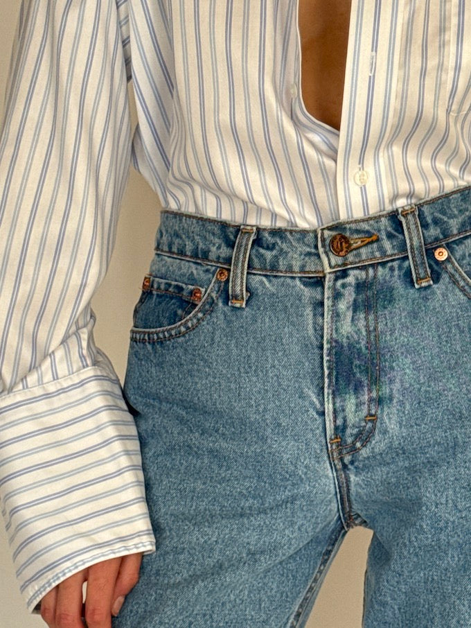 Vintage striped oversized shirt in white and blue 6299