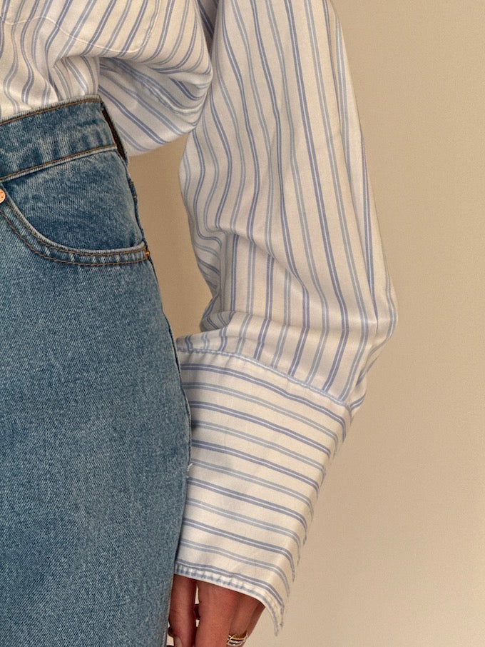 Vintage striped oversized shirt in white and blue 6299