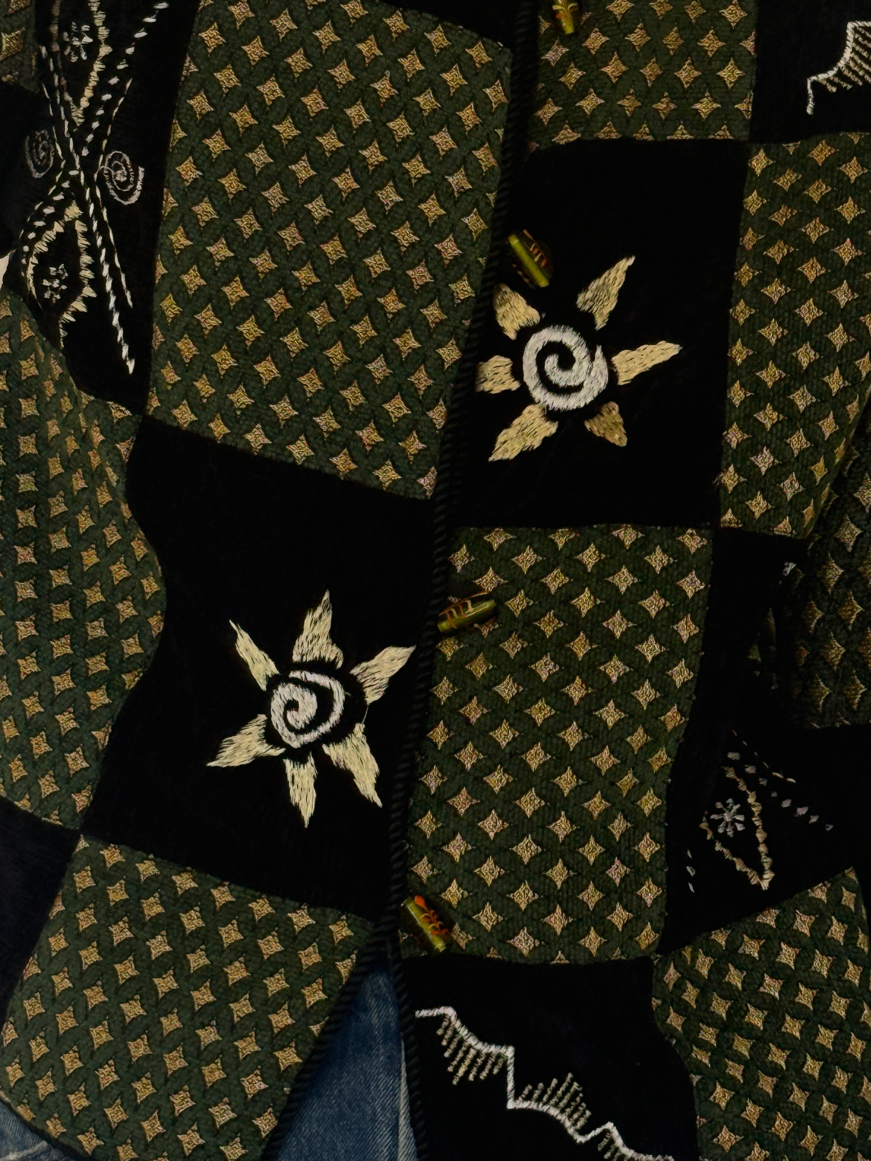 Vintage green patchwork jacket decorative button detail