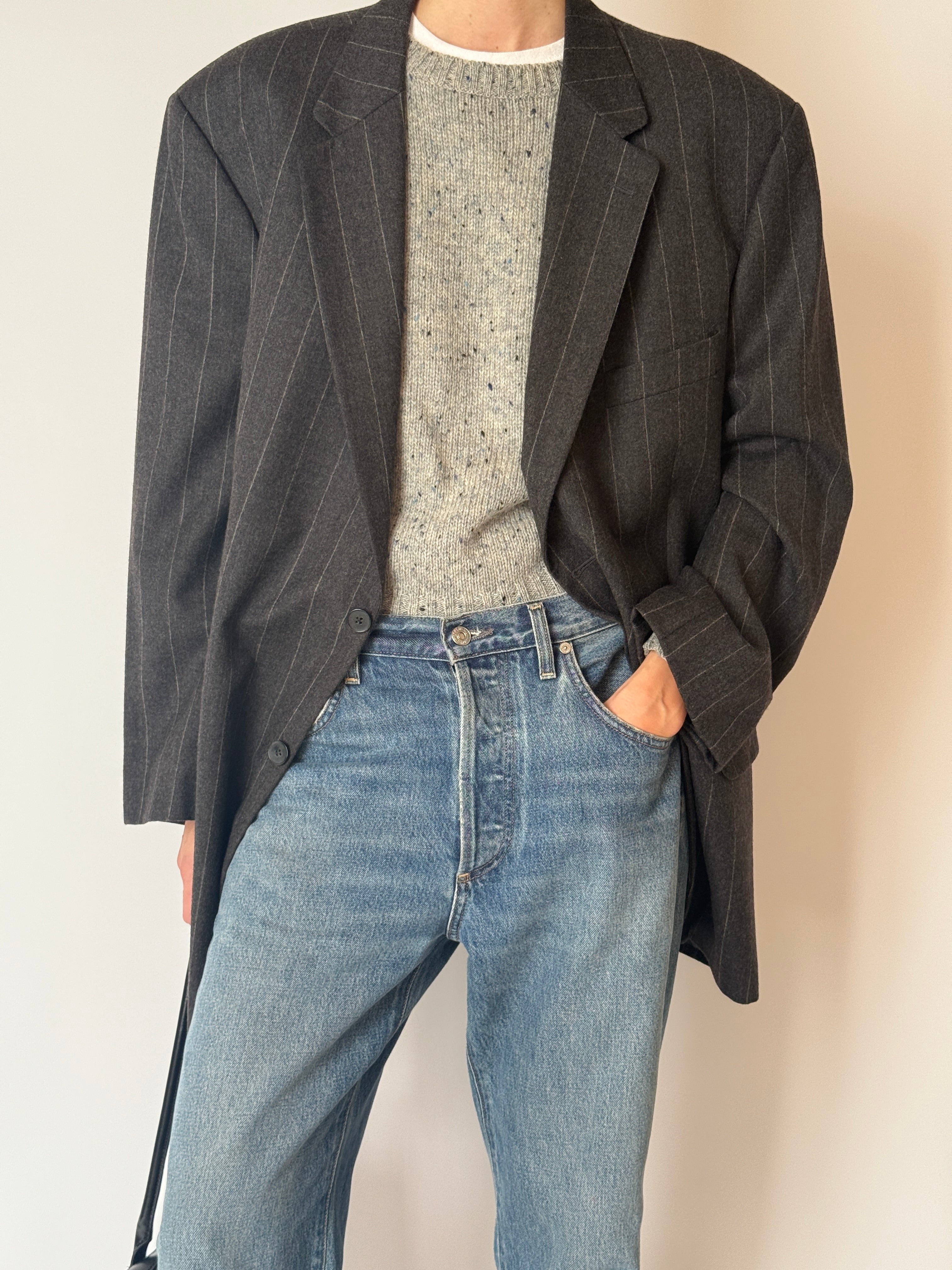 Vintage Calvin Klein pinstripe blazer fabric close-up