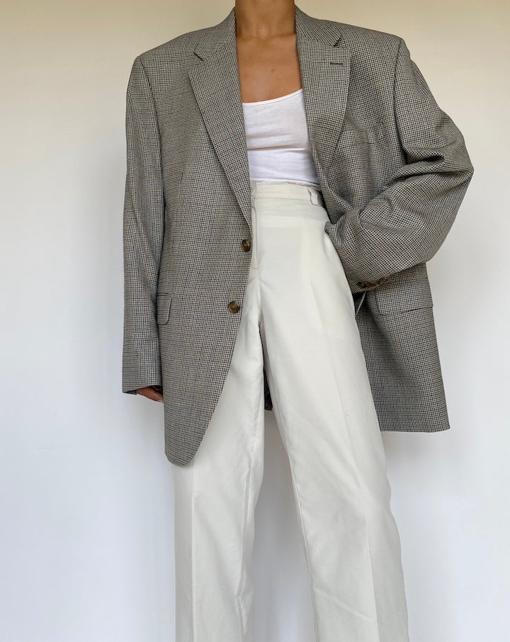 VINTAGE OVERSIZED SILK AND WOOL HOUNDSTOOTH BLAZER 3280