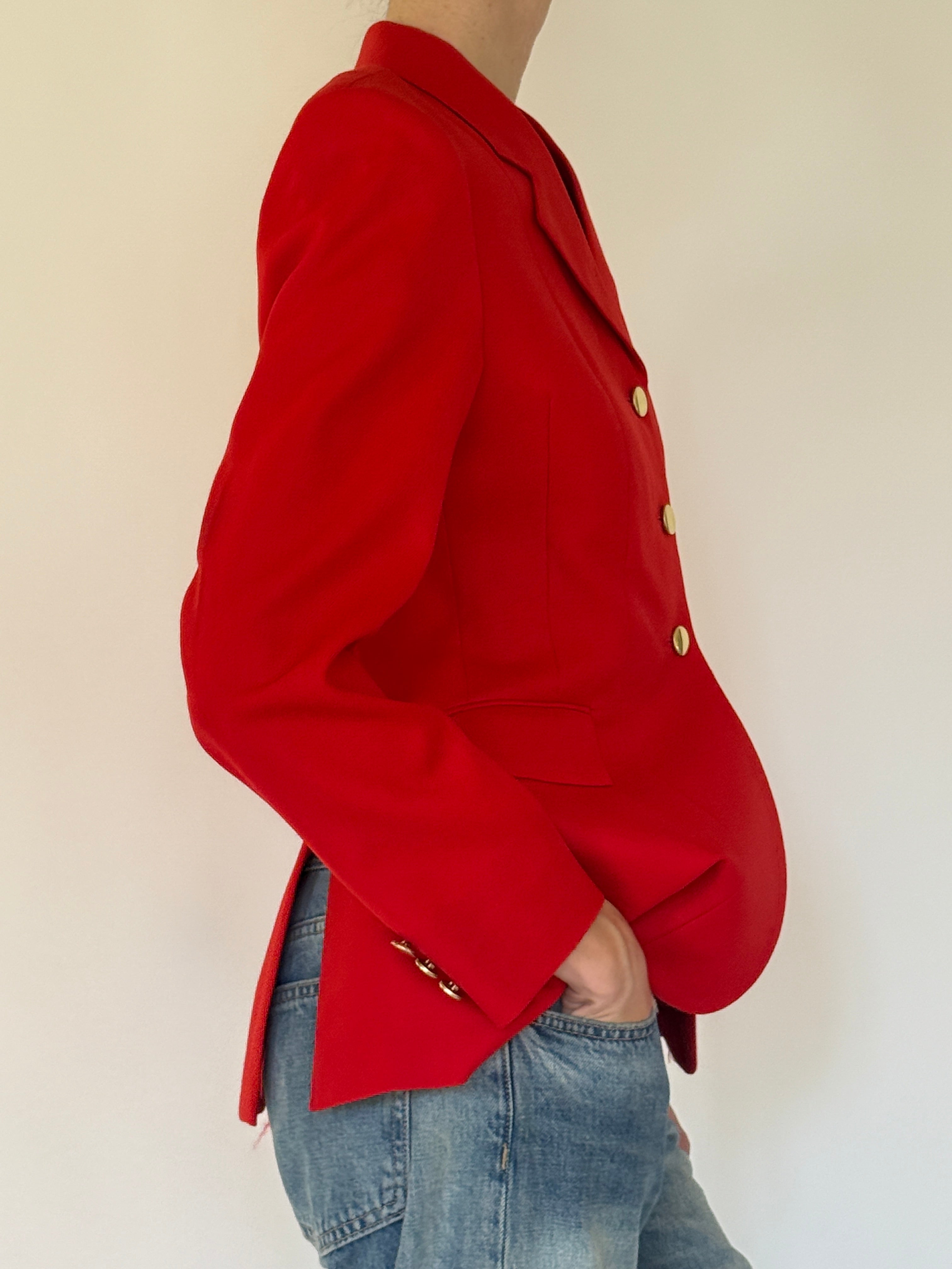 Vintage red wool blazer side view