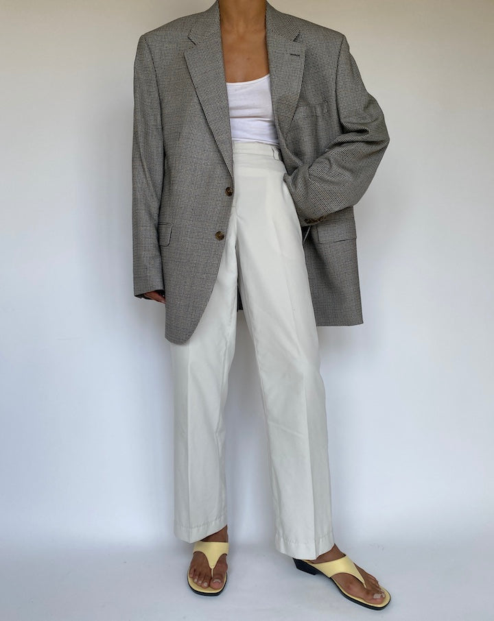 VINTAGE OVERSIZED SILK AND WOOL HOUNDSTOOTH BLAZER 3280
