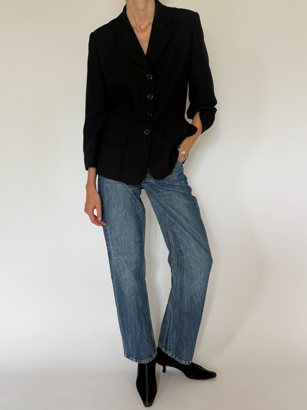Vintage black tailored blazer front view