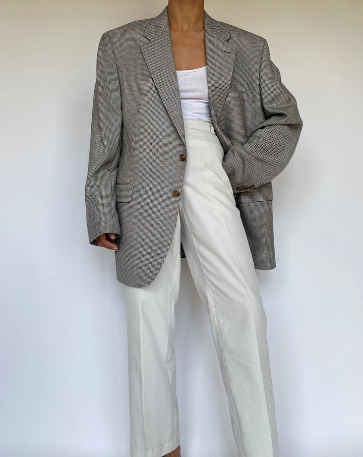 VINTAGE OVERSIZED SILK AND WOOL HOUNDSTOOTH BLAZER 3280