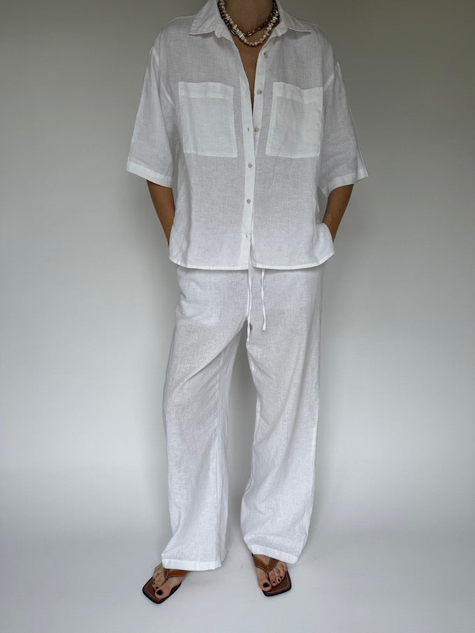 Vintage linen short-sleeve shirt white