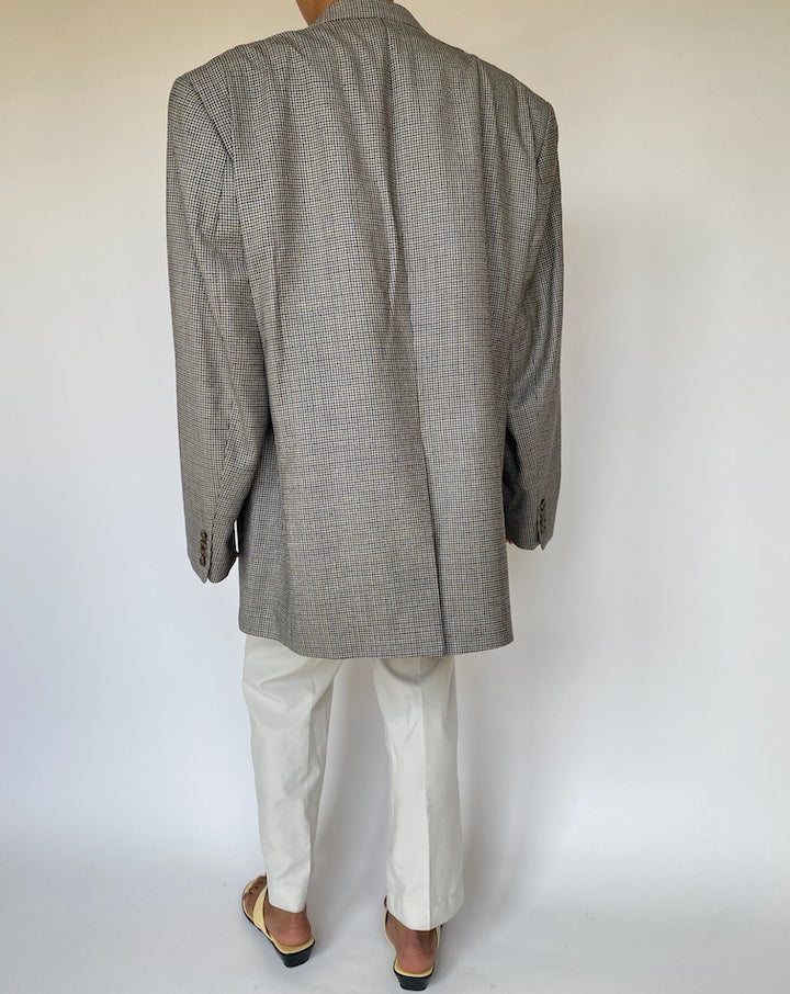 VINTAGE OVERSIZED SILK AND WOOL HOUNDSTOOTH BLAZER 3280