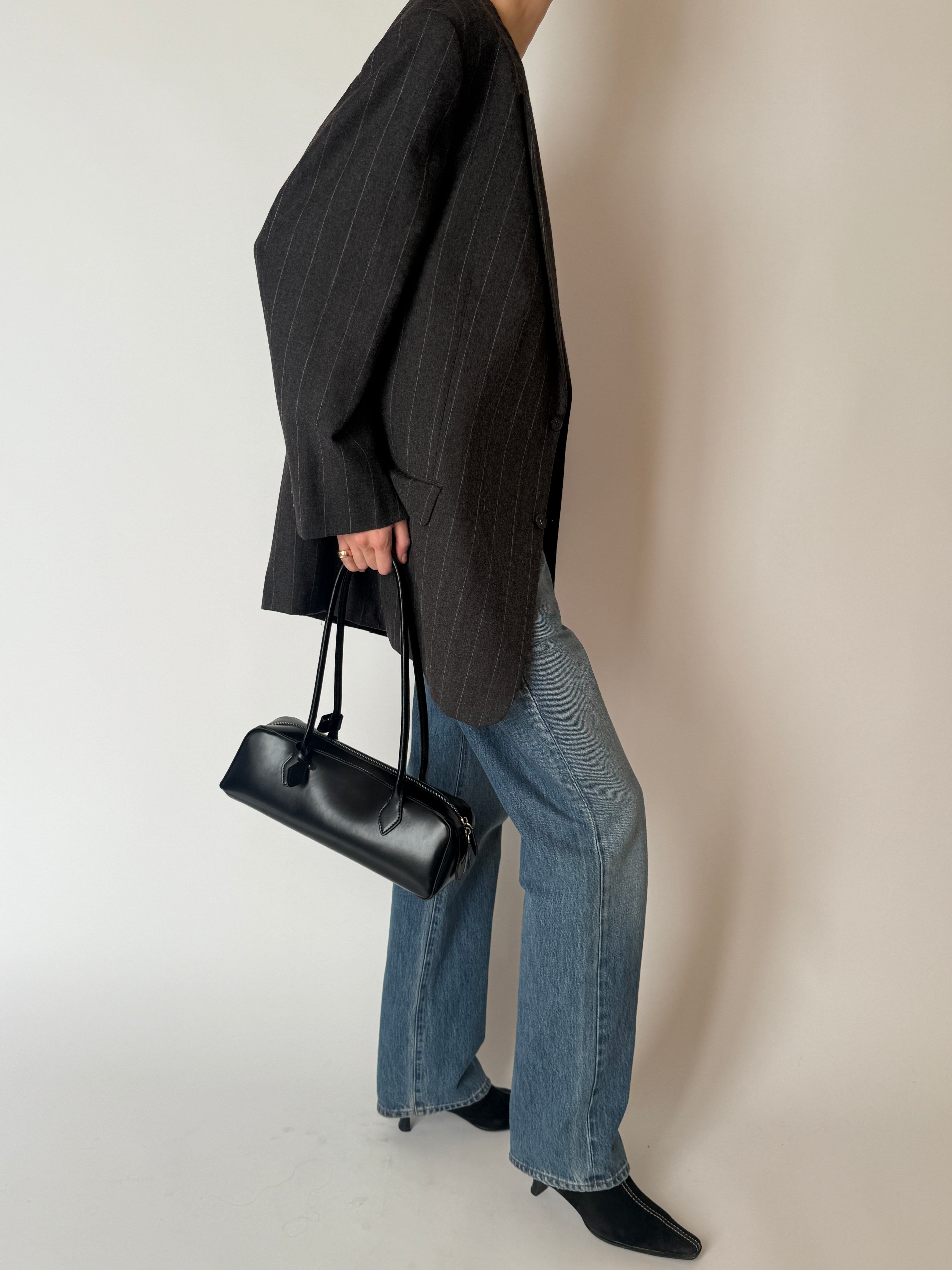 Vintage Calvin Klein pinstripe blazer side view