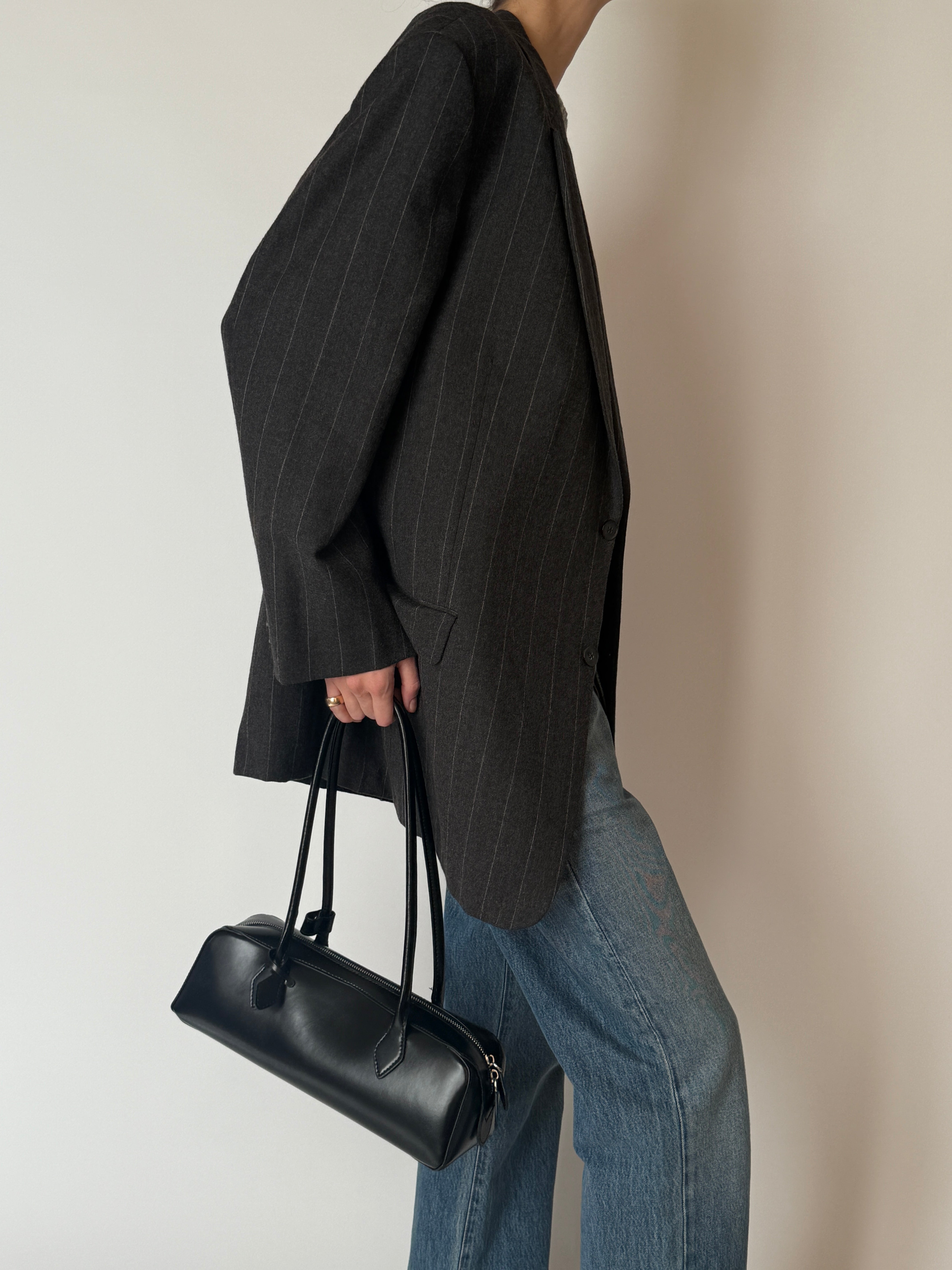 Vintage Calvin Klein pinstripe blazer pocket detail