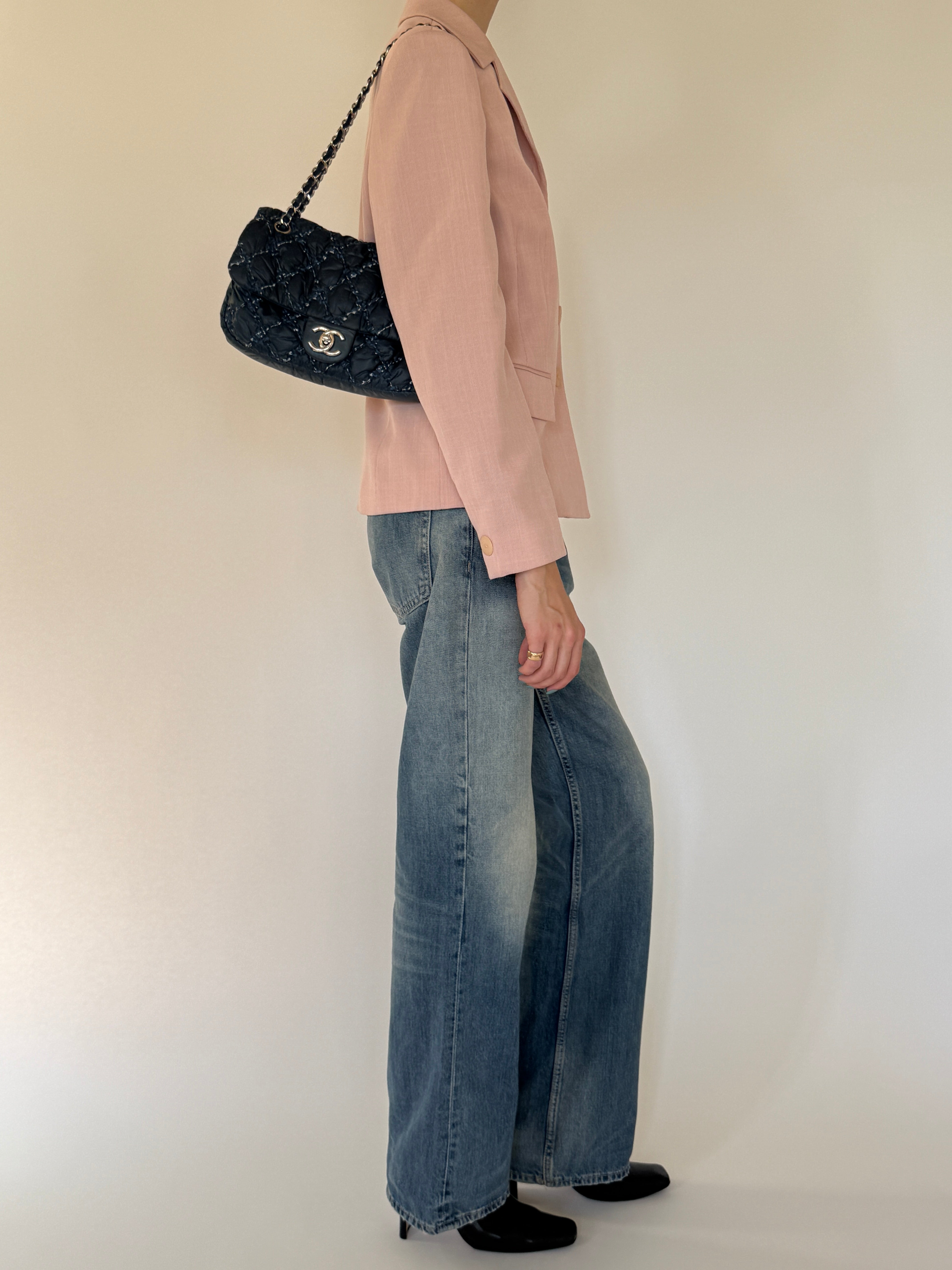 Vintage blush fitted blazer side view