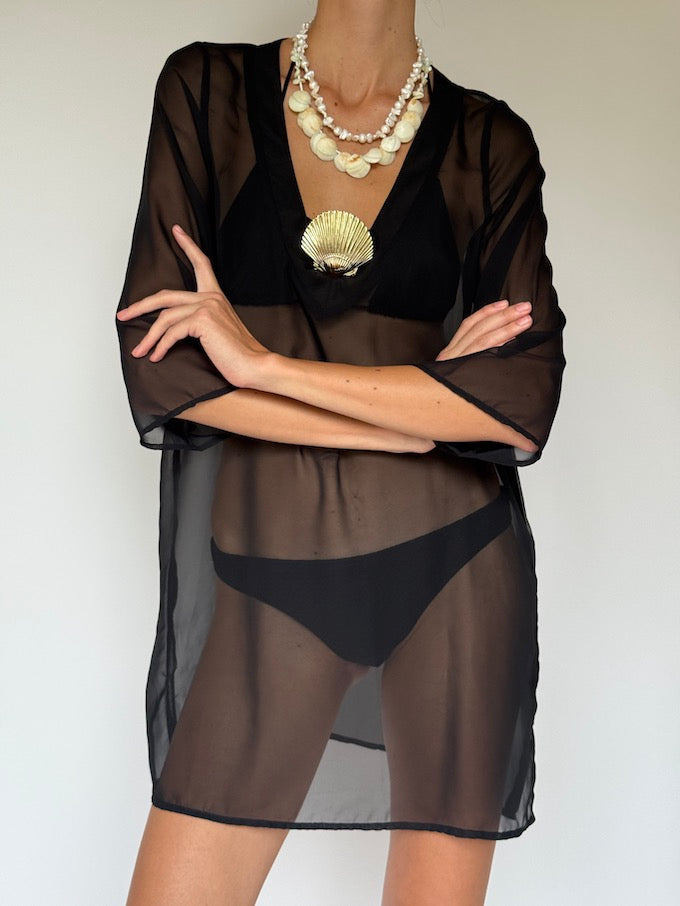 Vintage Sheer Black Swim Cover-Up 6422