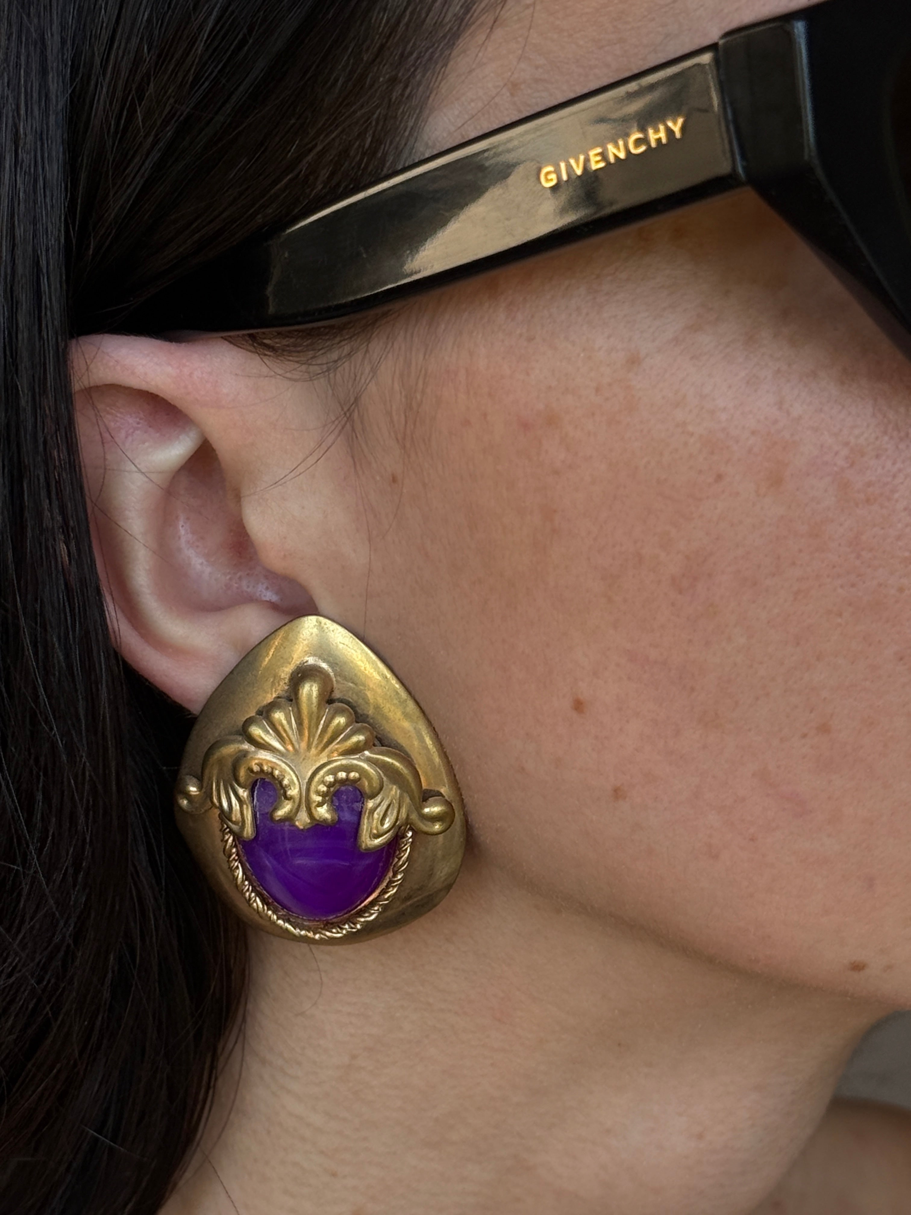 Regal Teardrop Clip-Ons with Purple Inset