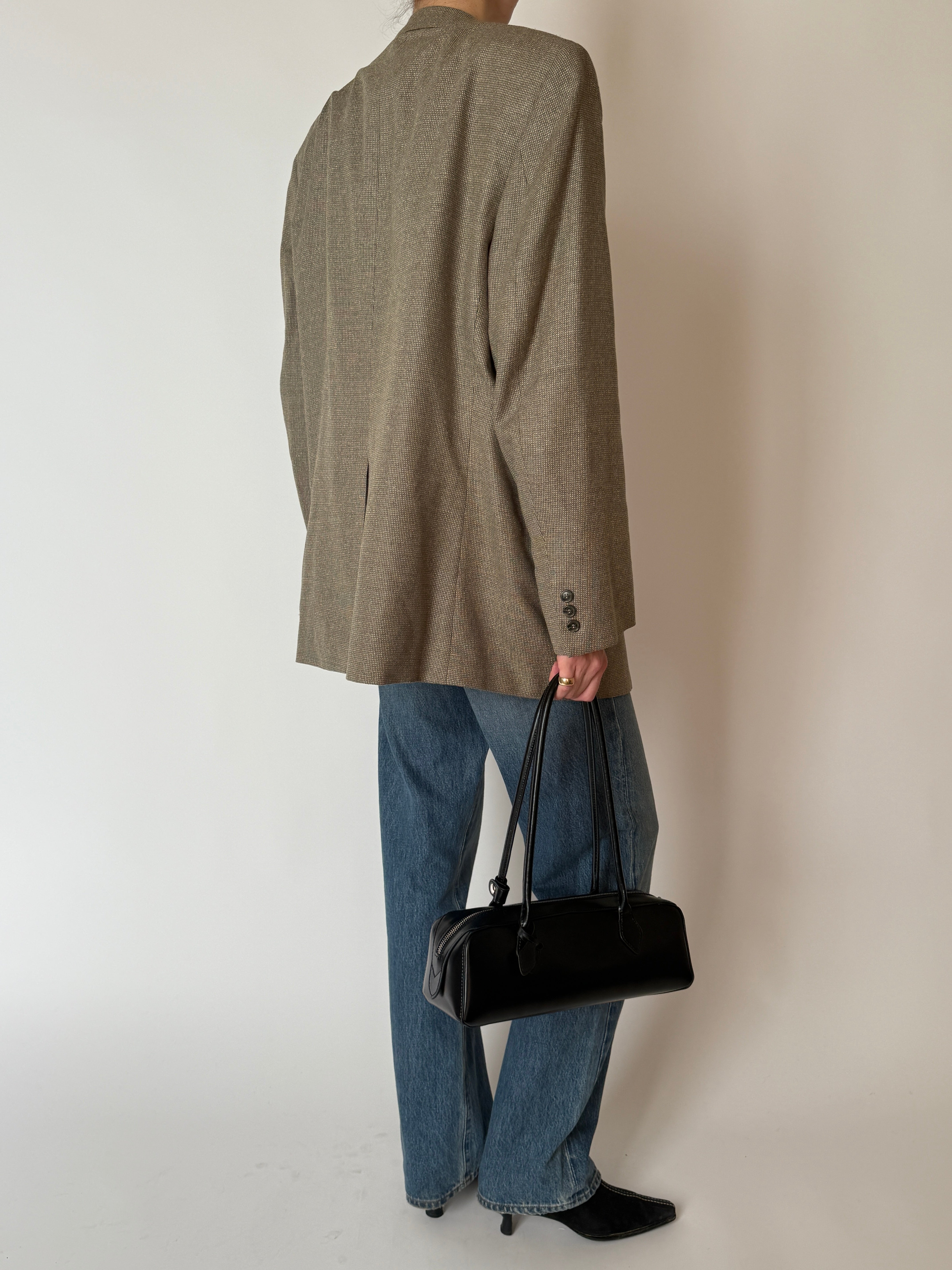 Vintage brown silk wool oversized blazer back view
