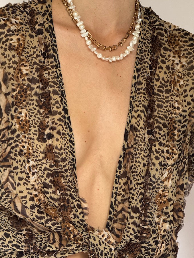 VINTAGE SHEER SILK ANIMAL PRINTED BLOUSE