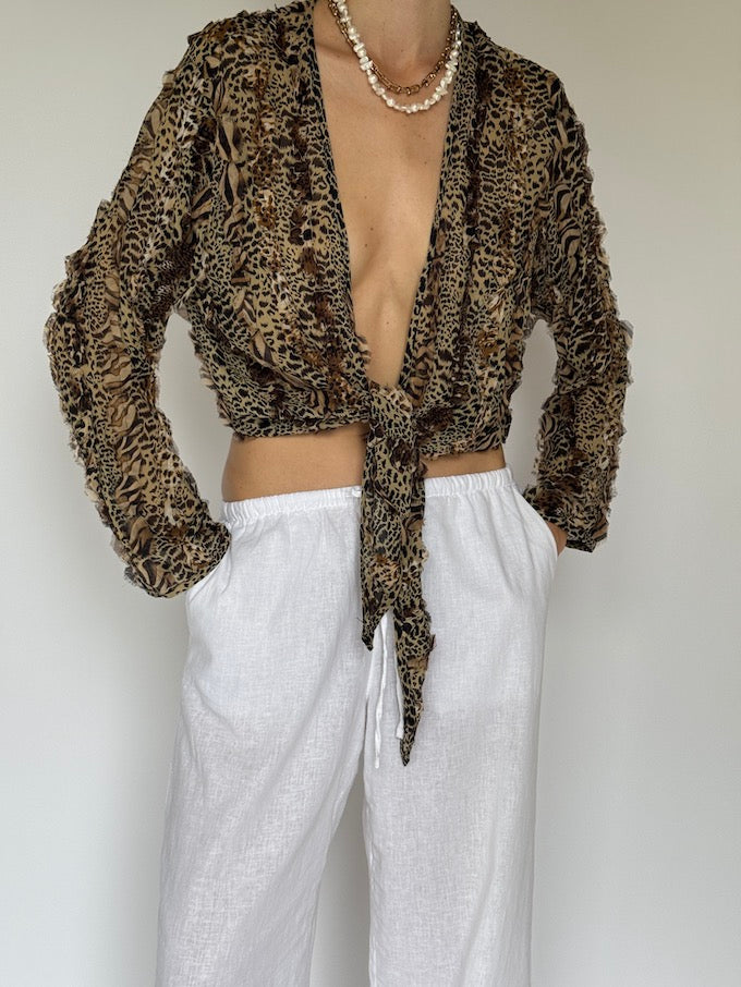 VINTAGE SHEER SILK ANIMAL PRINTED BLOUSE