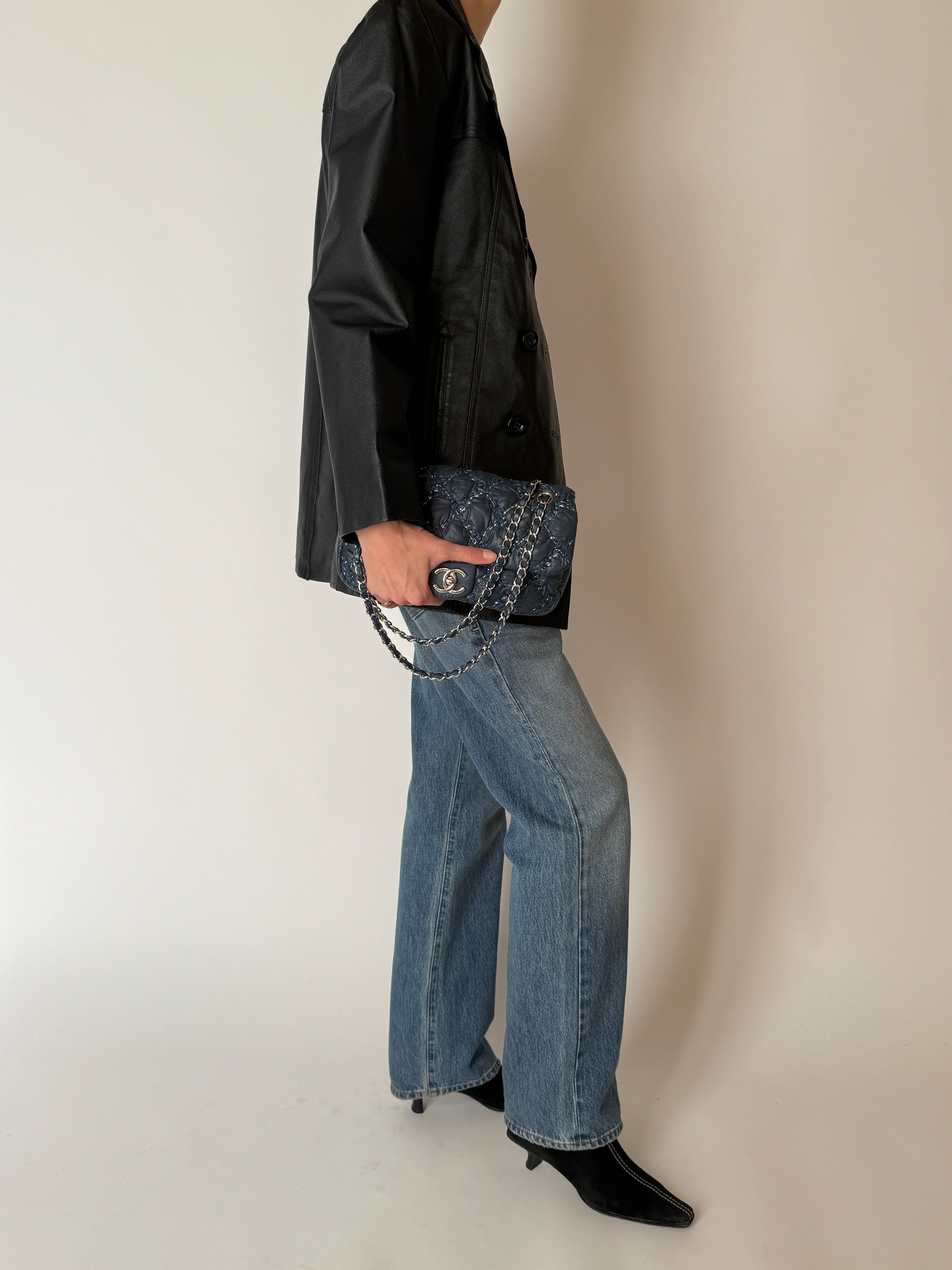 Vintage leather outerwear jacket side view