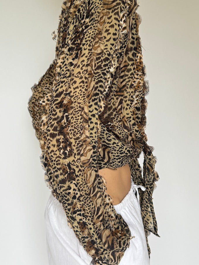 VINTAGE SHEER SILK ANIMAL PRINTED BLOUSE