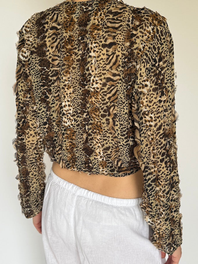 VINTAGE SHEER SILK ANIMAL PRINTED BLOUSE